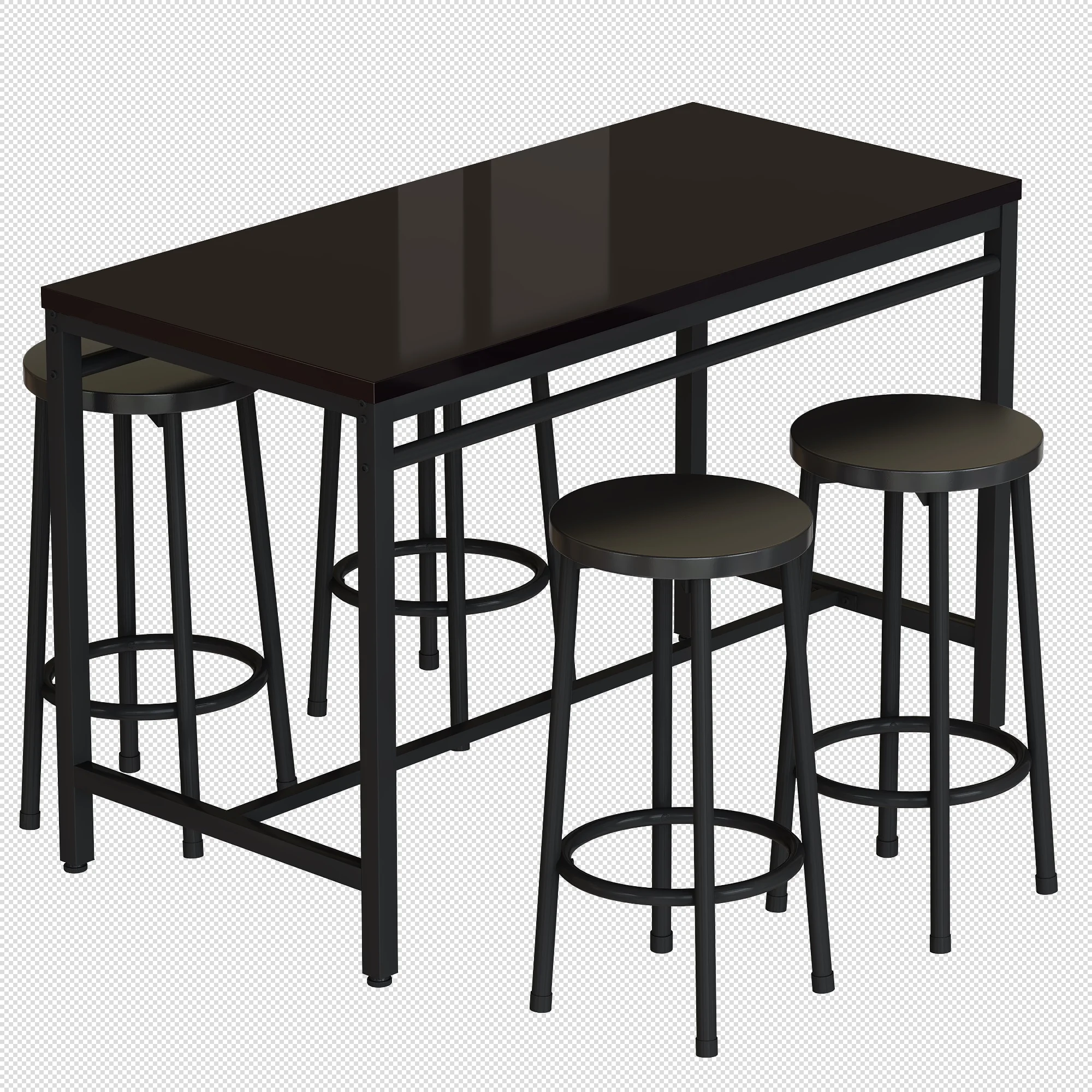 Anself 5-piece rural kitchen table with four bar stools, metal frame and MDF, black
