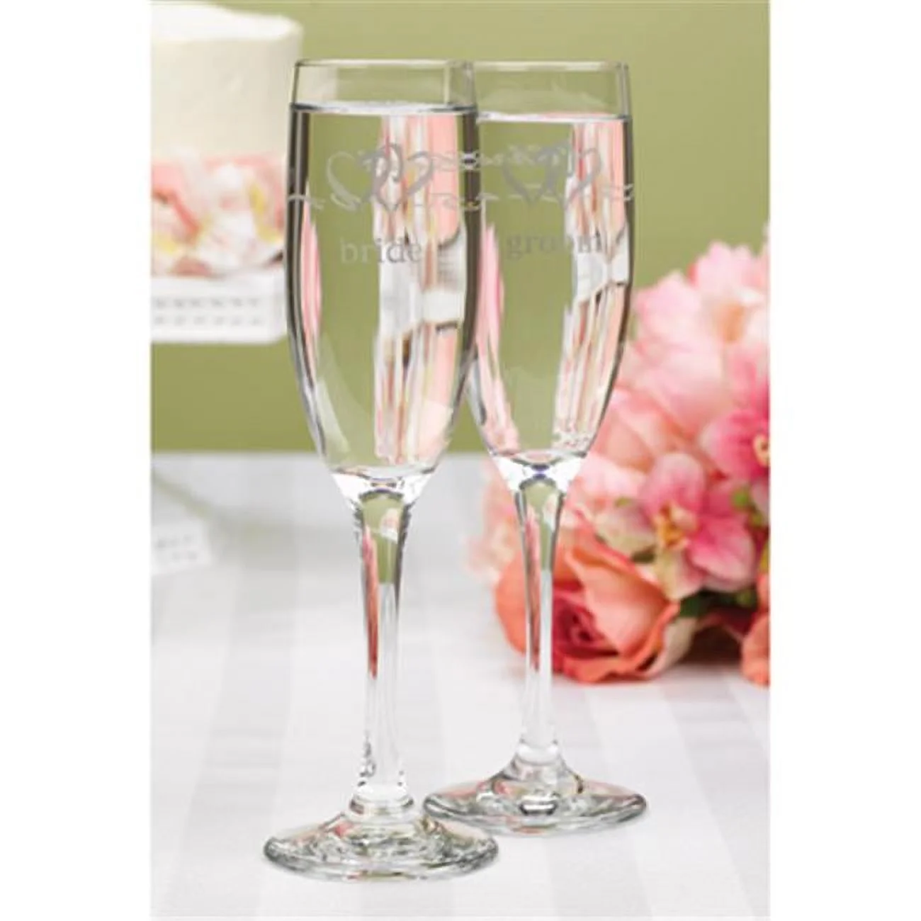 Hortense B. Hewitt 52107P Linked Heart Bride And Groom Flutes