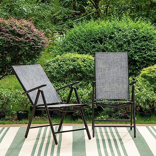 Sophia & William Patio Folding Dining Chairs Set of 2, 7-Levels Adjustable Sling Chairs, Portable Textiline High Back Chairs for Outdoor Garden Lawn Poolside Camping, Grey