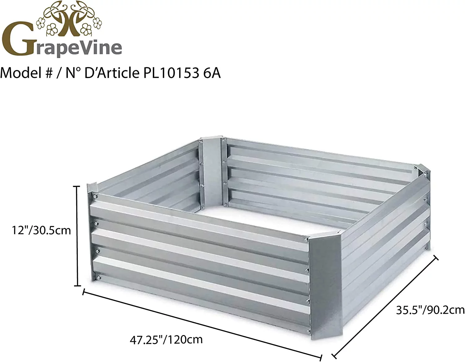 Grapevine PL10153 6A Galvanized Steel Raised Garden Bed, Square
