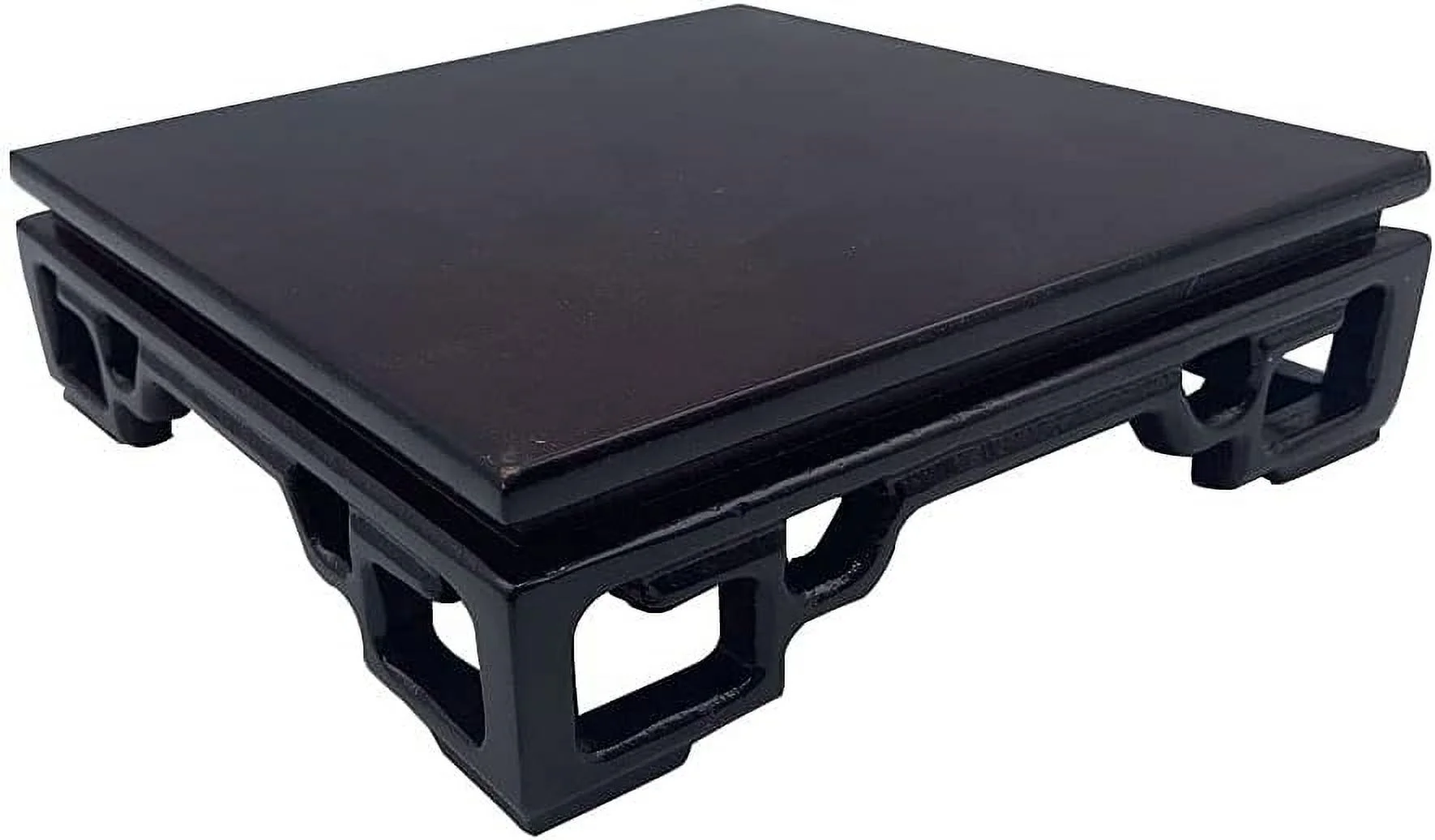 Square Hand Crafted Oriental Vase Stand In Solid Rosewood (7 Inch)