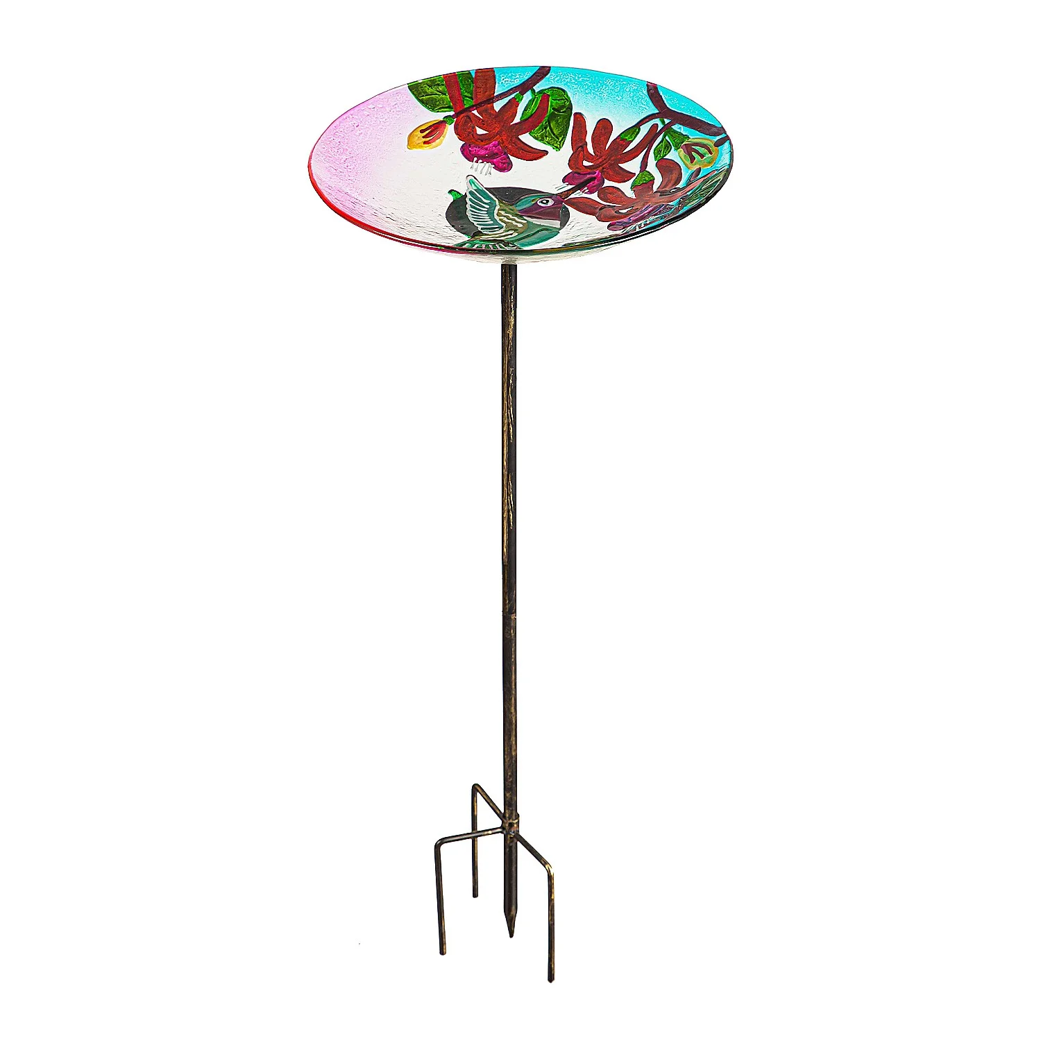 Evergreen Hummingbird Flutter Glass Stake Birdbath