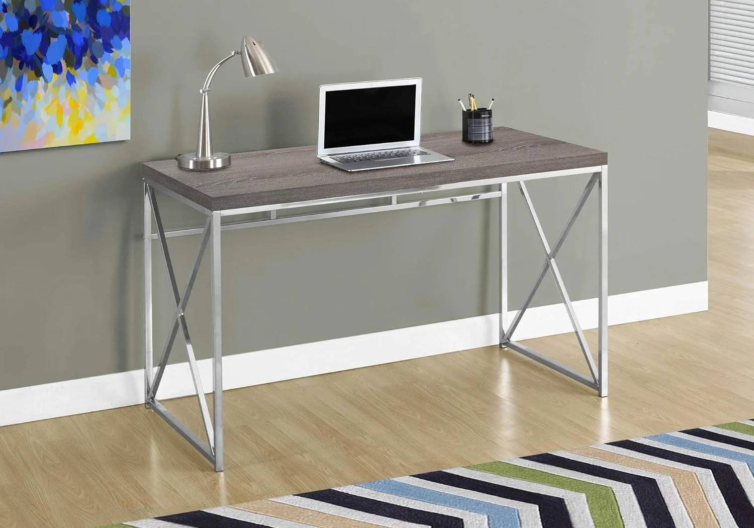 7204 Computer Desk, Home Office, Laptop, Work, Metal, Laminate, Brown, Chrome, Contemporary, Modern Desk-48 L Dark Taupe, 47.25