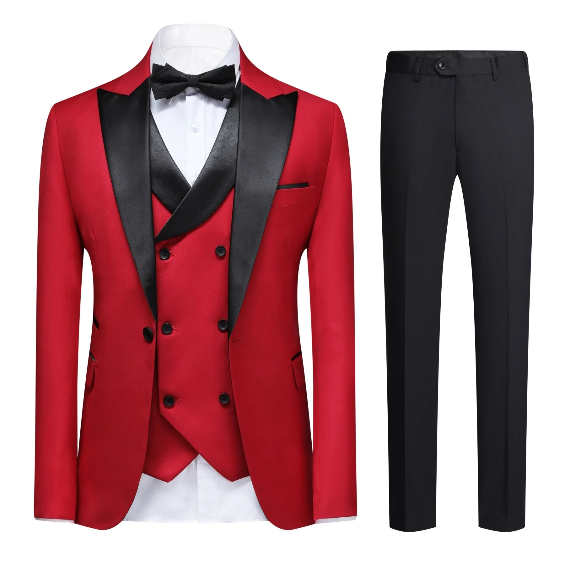 Cloudstyle Men Solid Color Notch Lapel Single Breasted Double Vent Three-piece Suit Set Blazer Pants Vest Formal