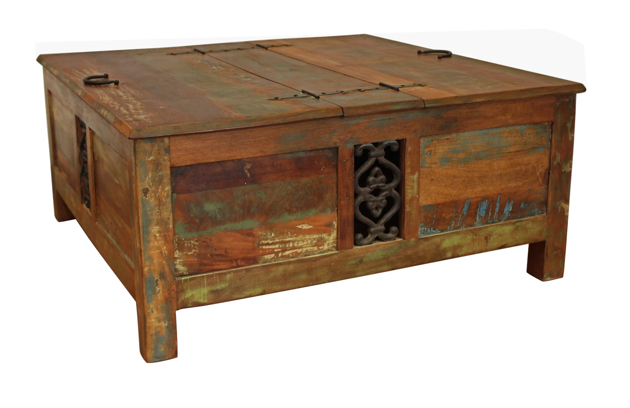 HomeRoots 488844 18 x 40 x 40 in. Rustic Brown Reclaimed Wood Square Lift Top Coffee Table