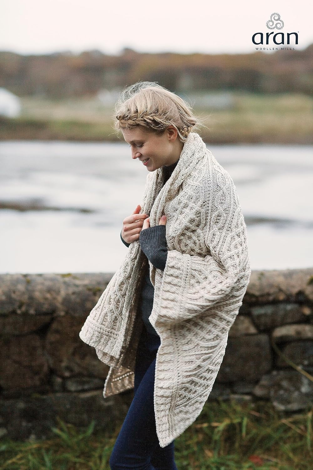 Carraig Donn Irish Cable Knit Blanket Celtic Aran Throw - 100% Merino Wool Made In Ireland - 40