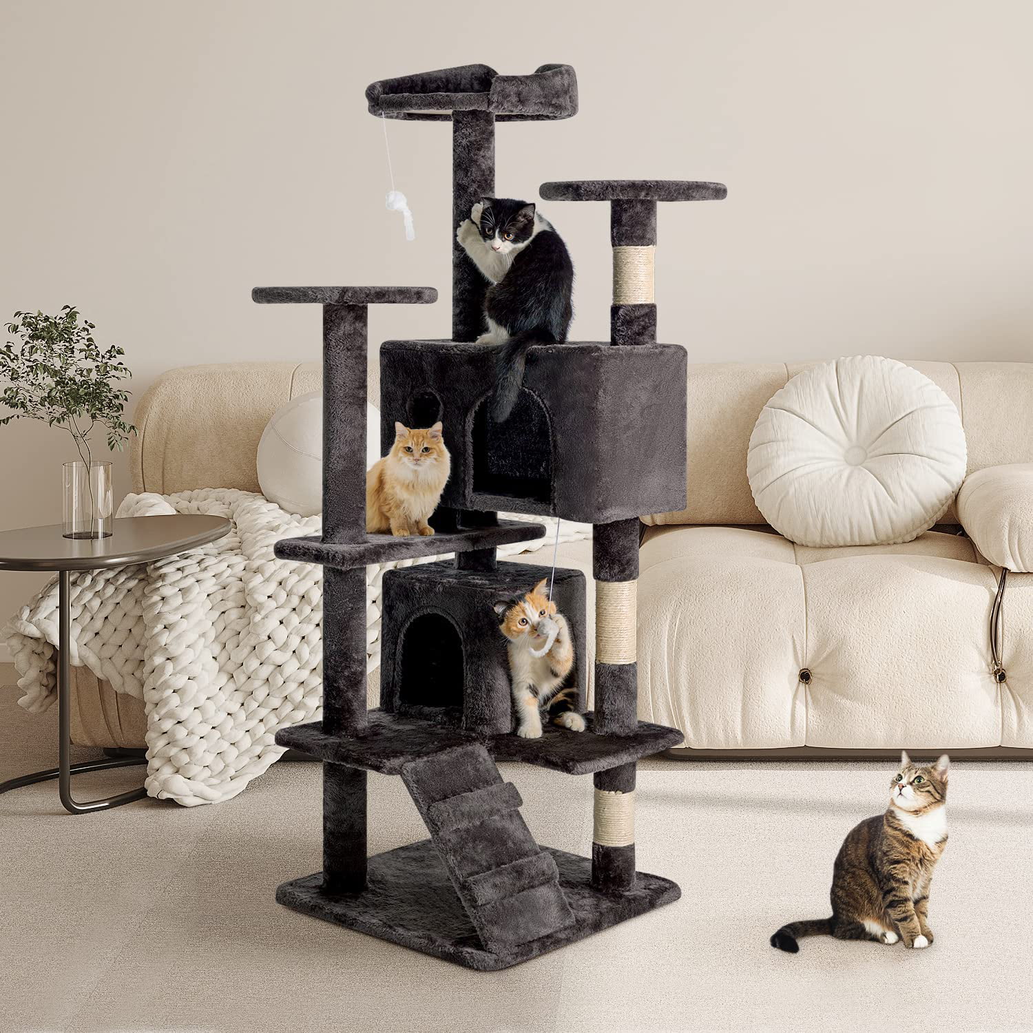 BestPet 54in Multi-Level Cat Tree Tower with Cat Scratching Post Stand House Furniture Kitty Activity Tree,Black