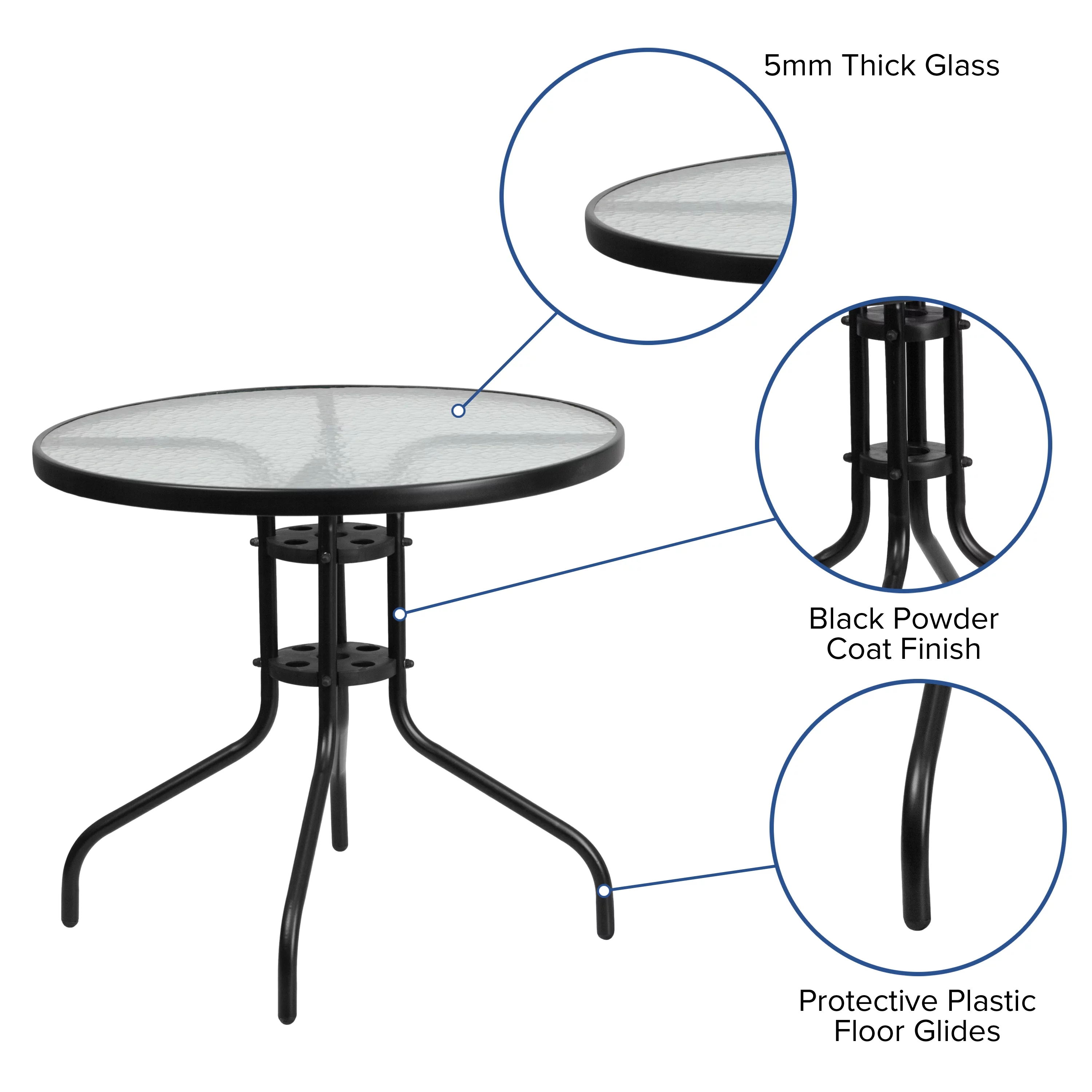 Flash Furniture 31.5'' Round Tempered Glass Metal Table