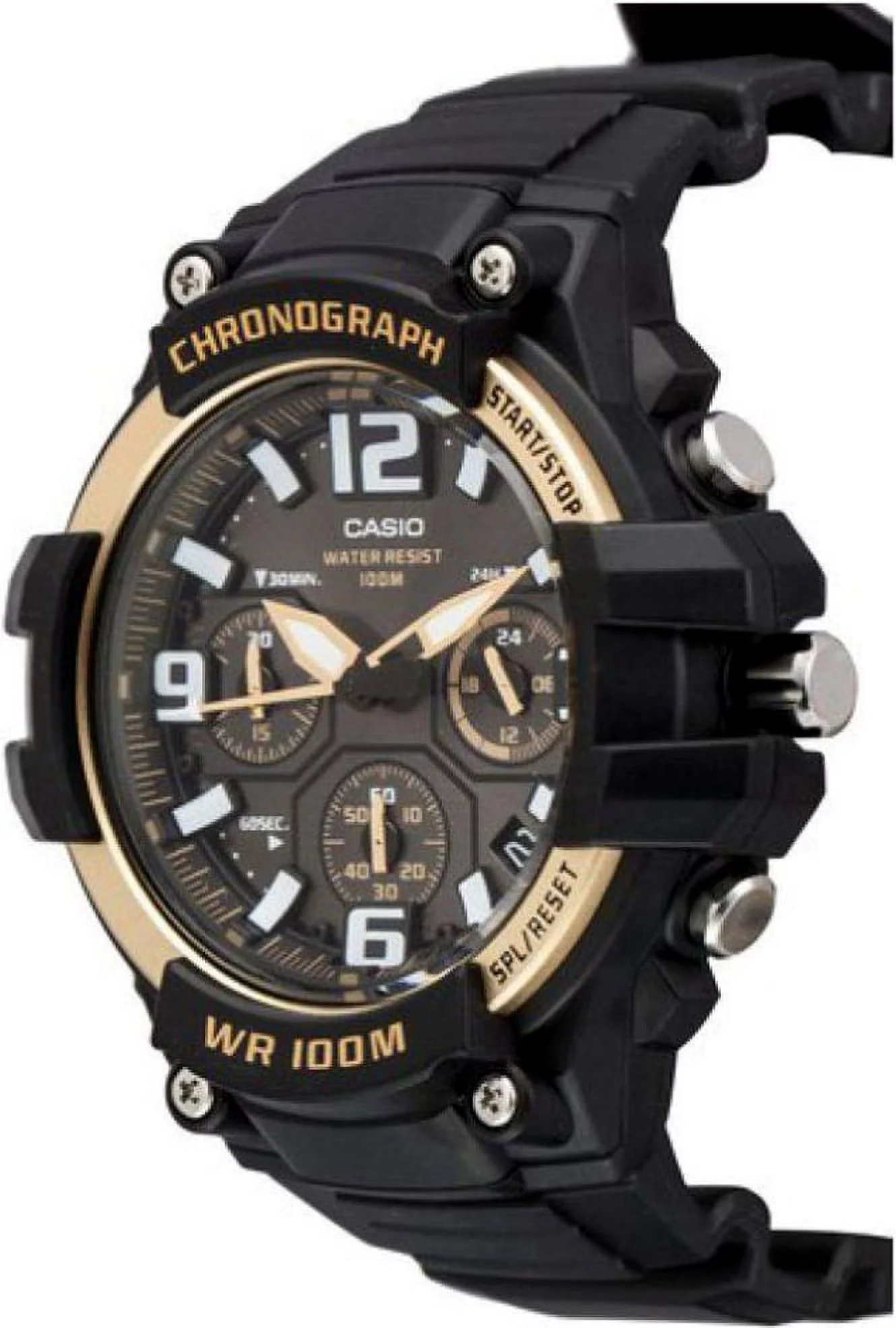 Men's Black/Gold Chronograph Watch, Resin Strap, MCW100H-9A2V