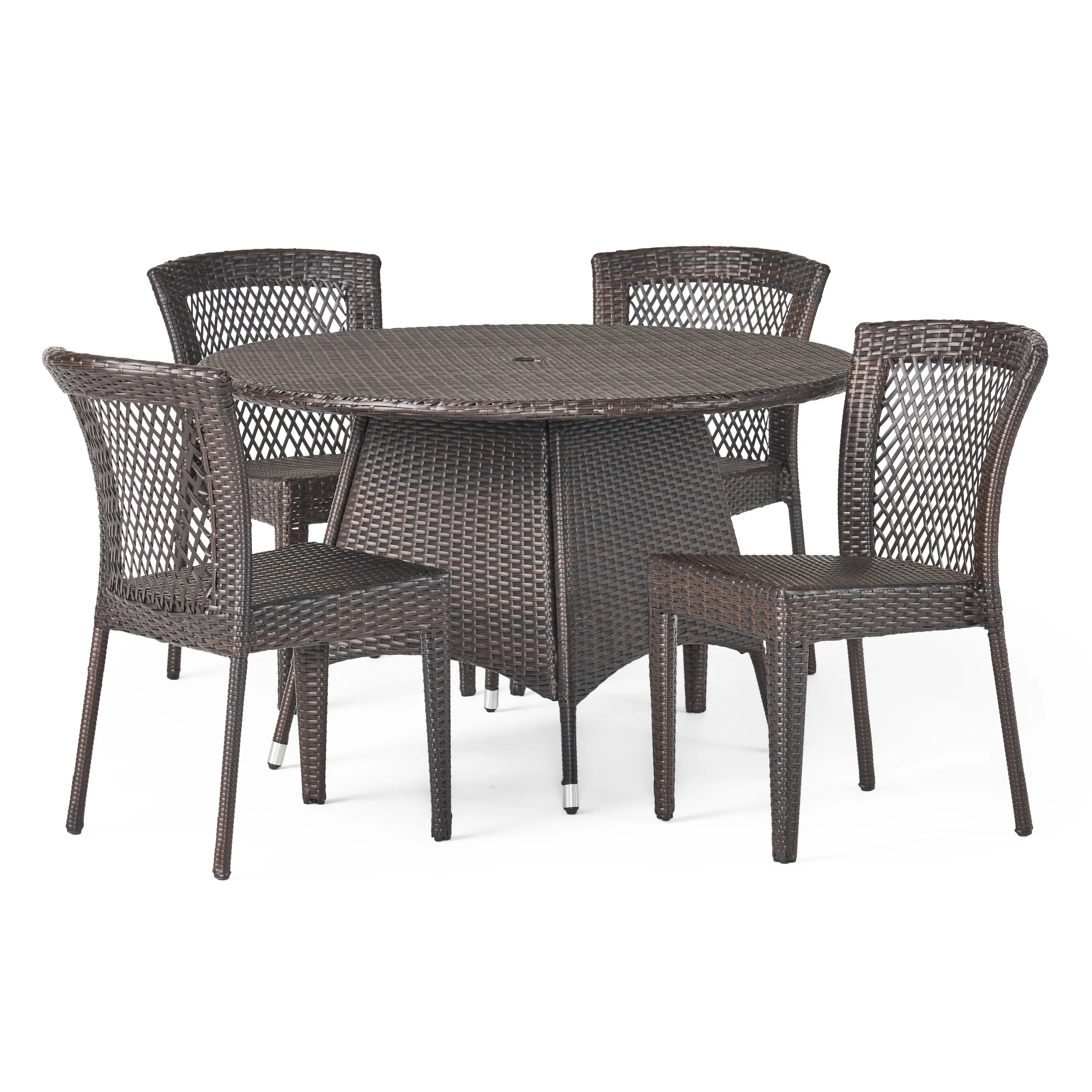 Cisneros 5 Piece Outdoor Round Wicker Dining Set, Multibrown
