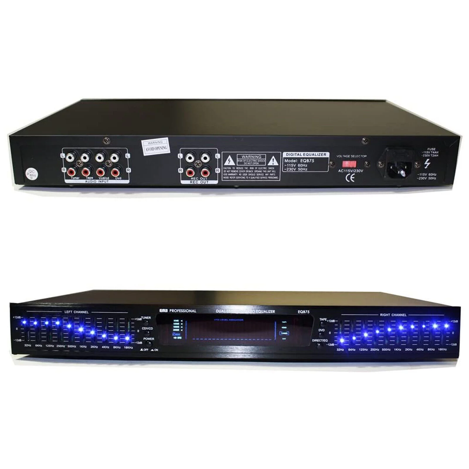 New EMB EQB75 19'' Rack Mount Dual 10 Band 4 Input Stereo Spectrum Equalizer Bundle