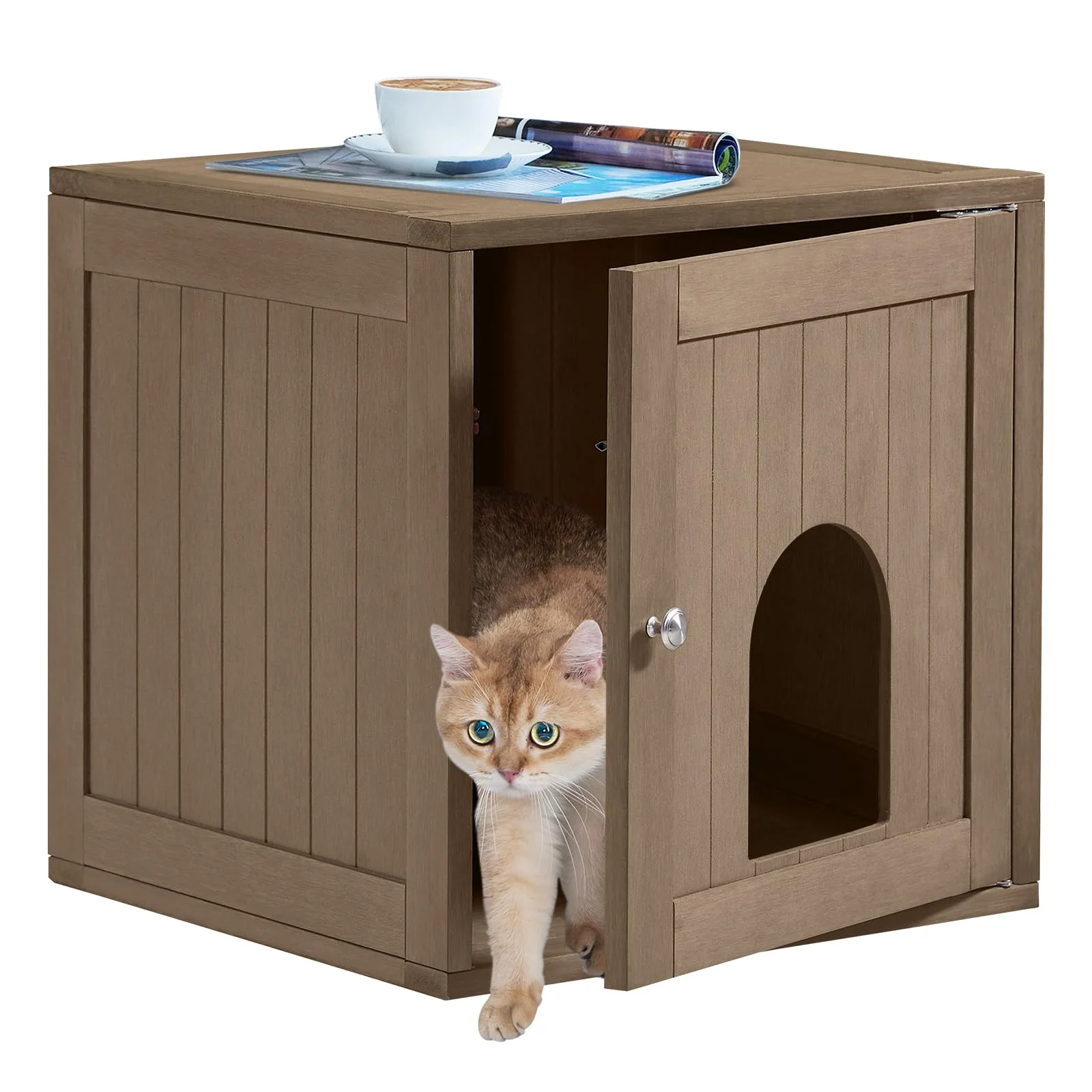 Efurden Indoor Cat House, Litter Box Enclosure Furniture, Waterproof Cat Litter Box Furniture Hidden, Cat Litter Cabinet, Side Table, Nightstand (Brown)