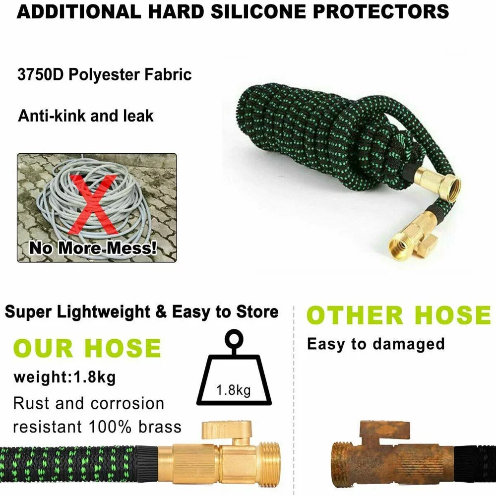 100ft Flexible Garden Water Hose 4X Stronger Deluxe Expandable Heavy Duty Hose