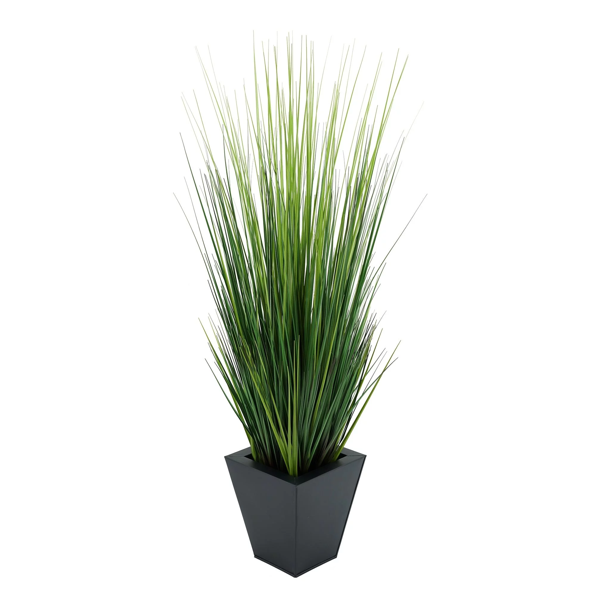 Faux PVC Grass in Square Zinc Planter Gloss Brown