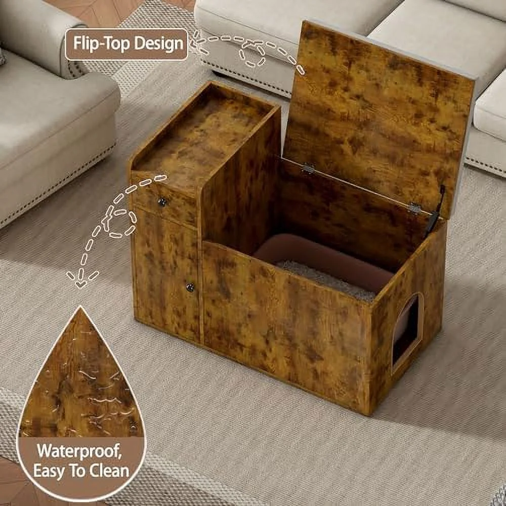 Cat Litter Box Enclosure  34” Litter Box Enclosure with Top Opening with Removable Cushion  Wooden Cat Washroom Hidden Litter Box Furniture House