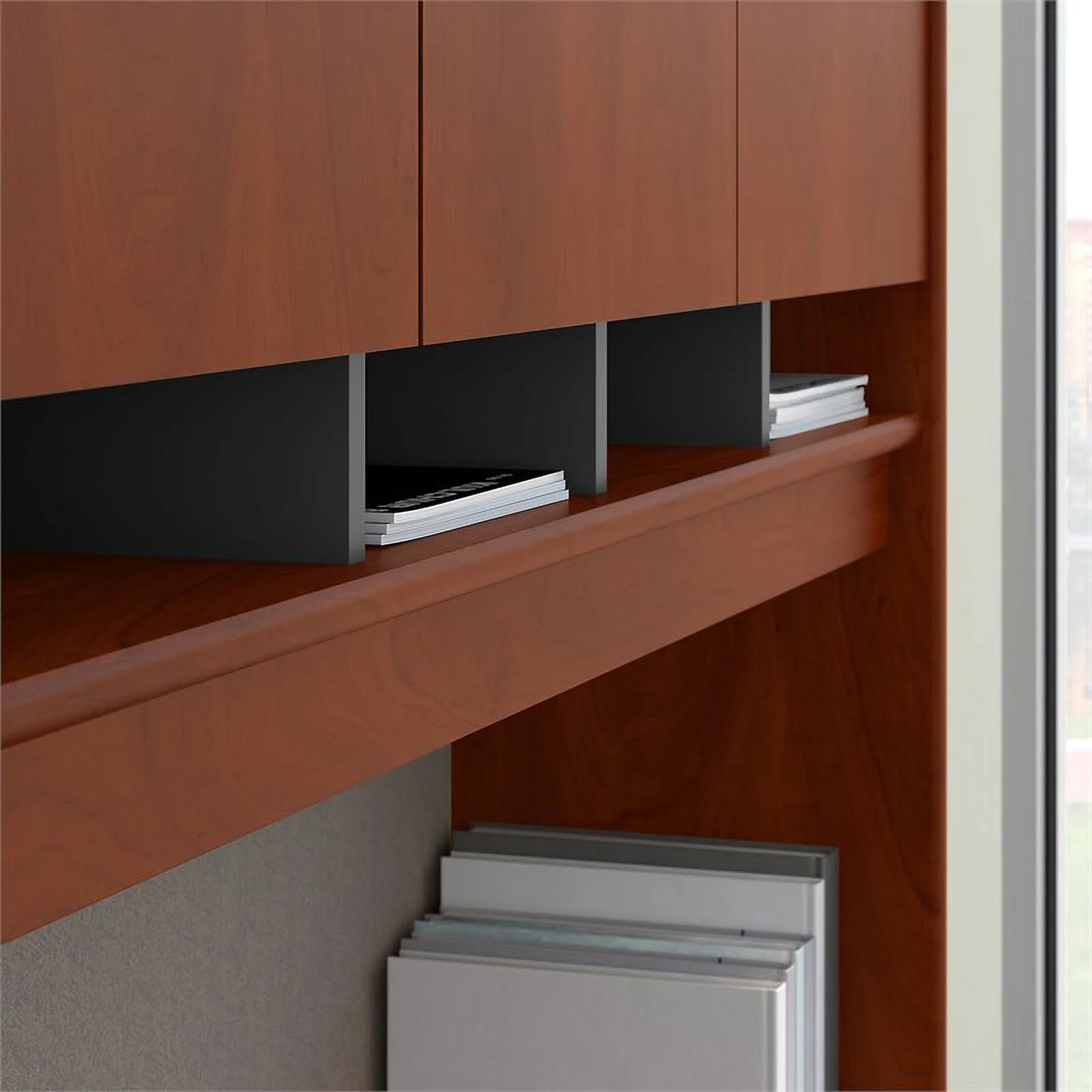 Series C 72W x 30D Desk with Hutch and Mobile File Cabinet in Hansen Cherry