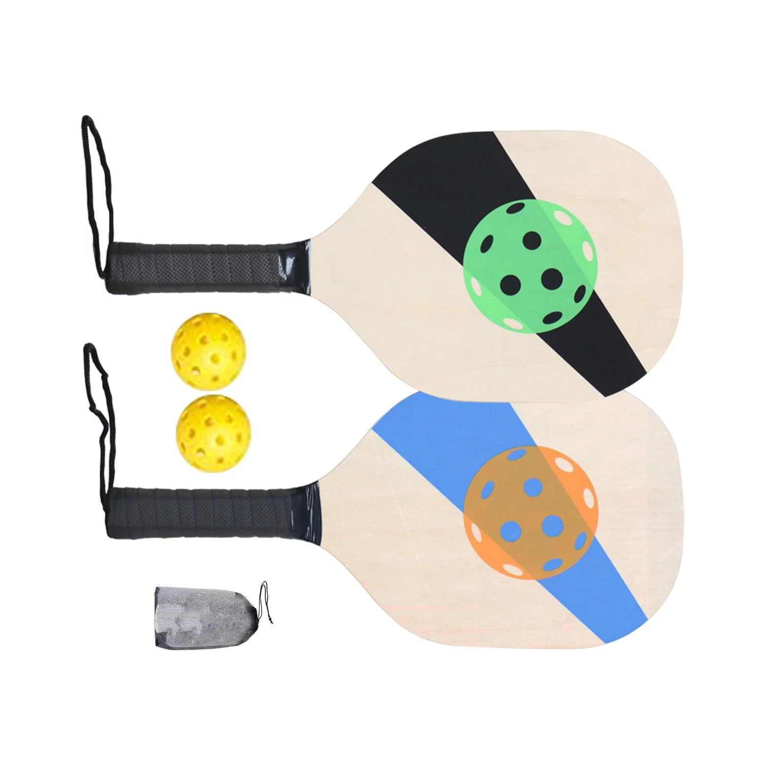 Pickleball Wood Paddle Set Beginner Racket Durable 2 Paddles 2 s Style C