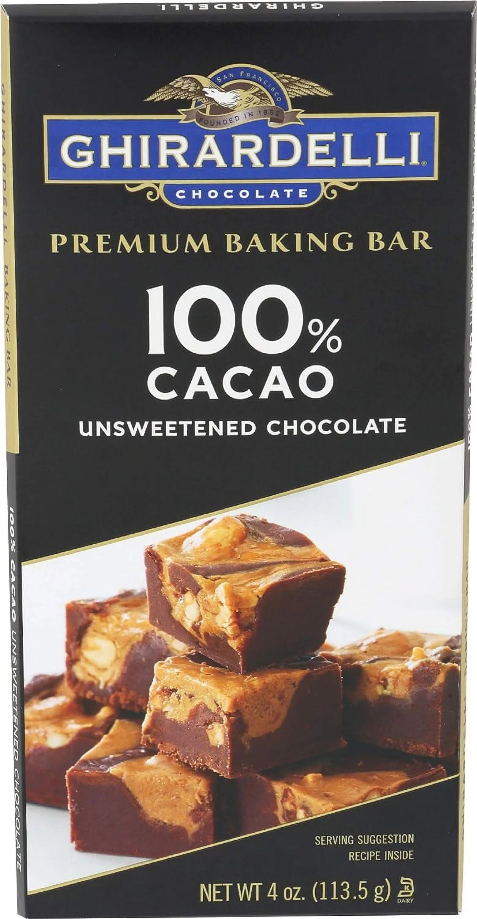 GHIRARDELLI Premium 100% Cacao Unsweetened Chocolate Baking Bar, 4 OZ Bar (Pack Of 6)