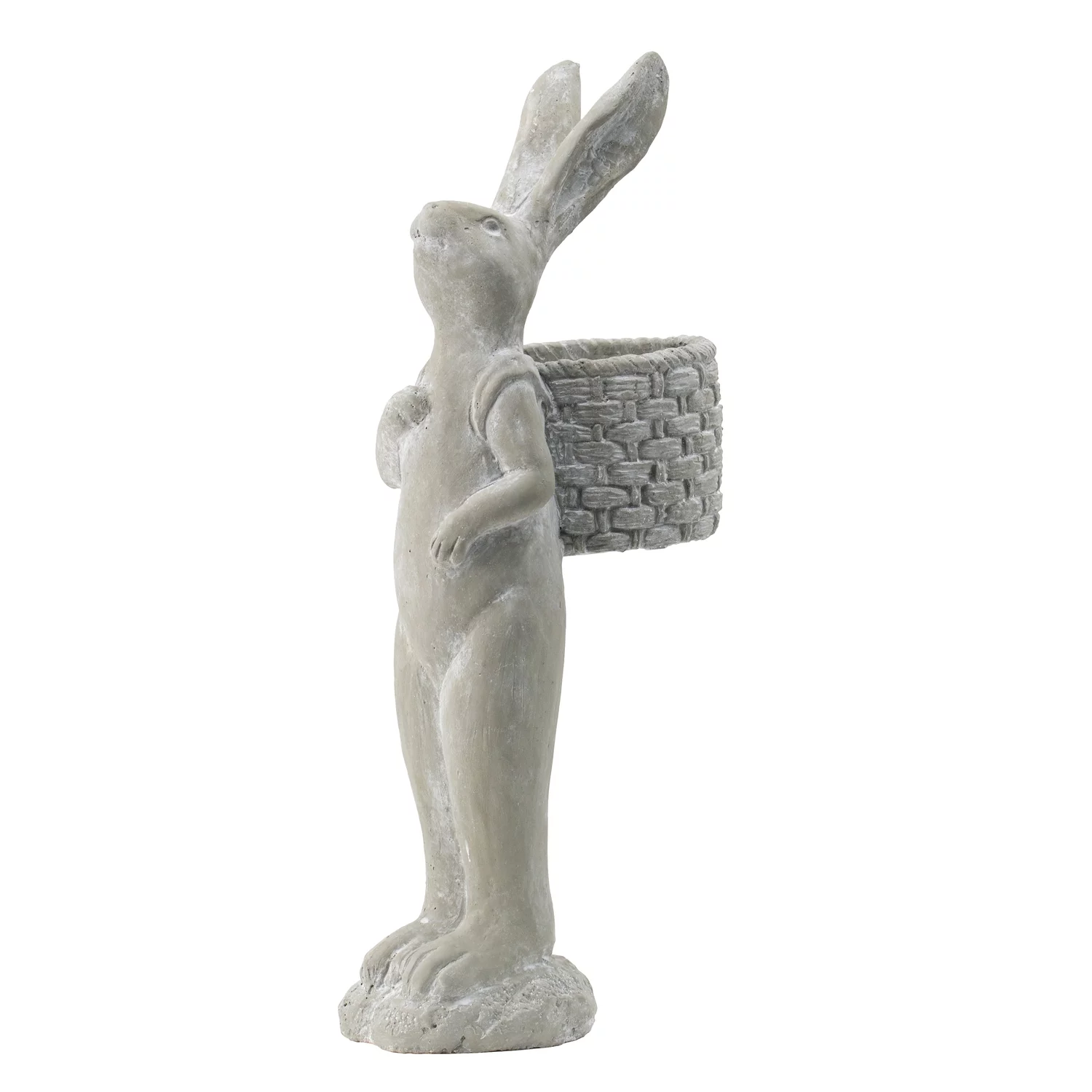 Standing Rabbit with Shouldered Basket Accent Outdoor Planter - Gray Finish