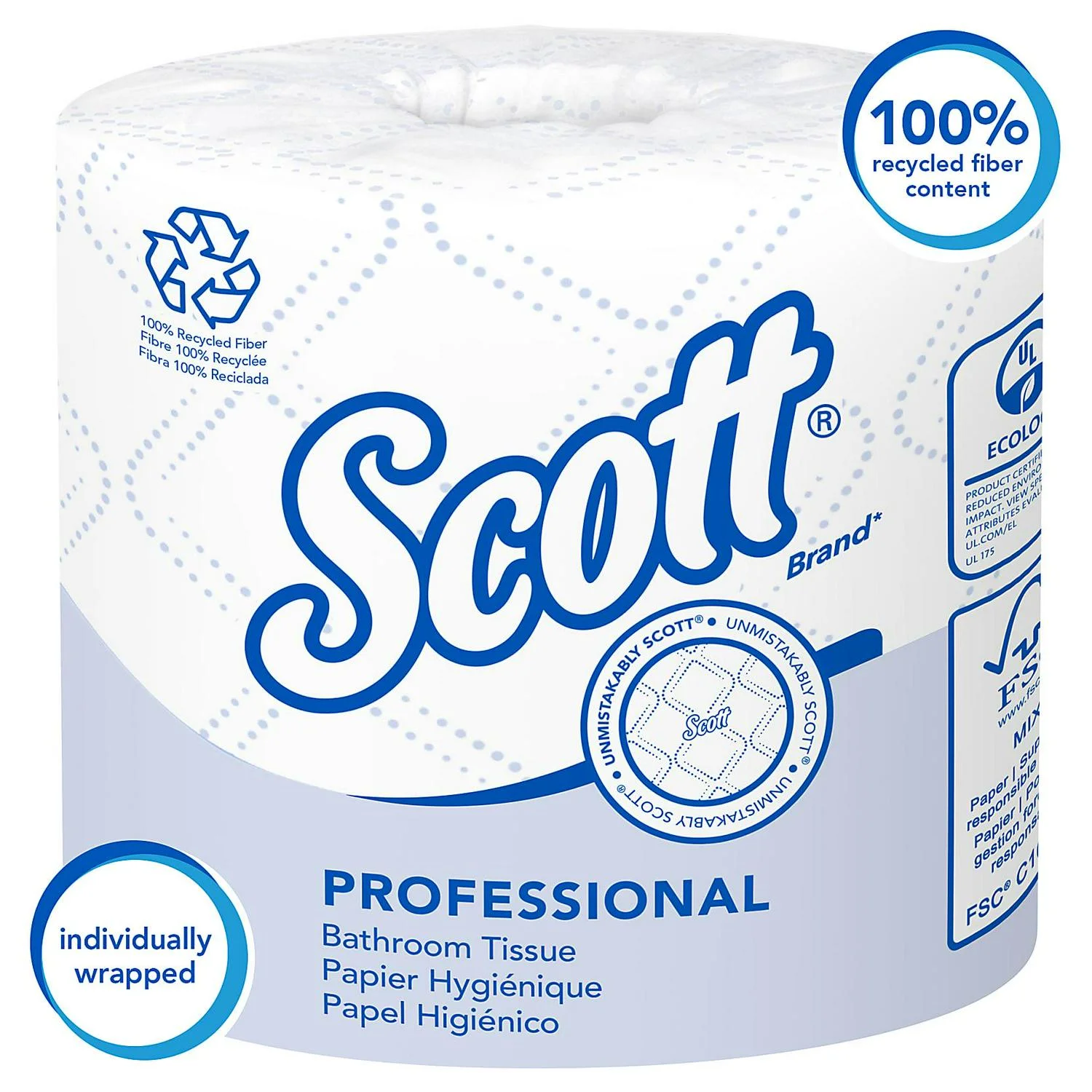 Scott; Essential 2-Ply Toilet Paper, 100% Recycled, FSC; Certified, 506 Sheets Per Roll, Pack Of 80 Rolls