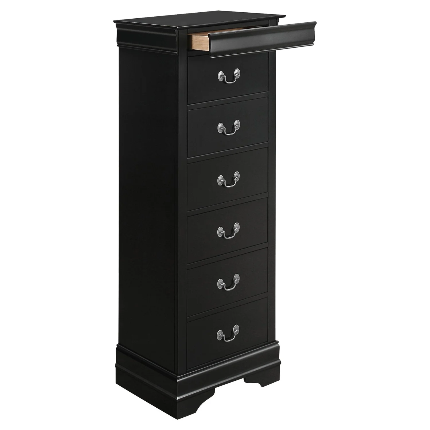 Classic Louis Phillippe Style 7-Drawer Lingerie Chest in Elegant Black Finish with Traditional Design and Hidden Drawers - Wooden Furniture