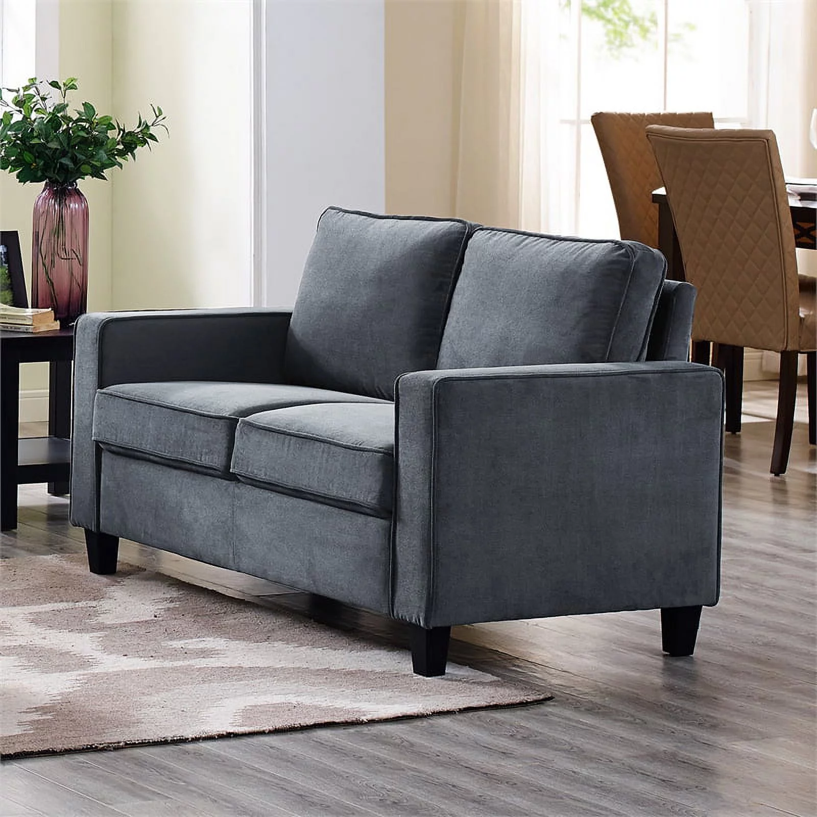 Lifestyle Solutions Gentry Loveseat in Dark Gray Fabric Upholstery