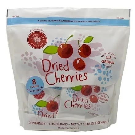 Cherry Bay Orchards - Dried Montmorency Tart Cherries - 8 Snack Packs, 1.36 oz Each (10.9 oz Total) - 100% Domestic, Natural, Kosher Certified, Gluten-Free, and GMO Free - Packed in a Resealable Pouch