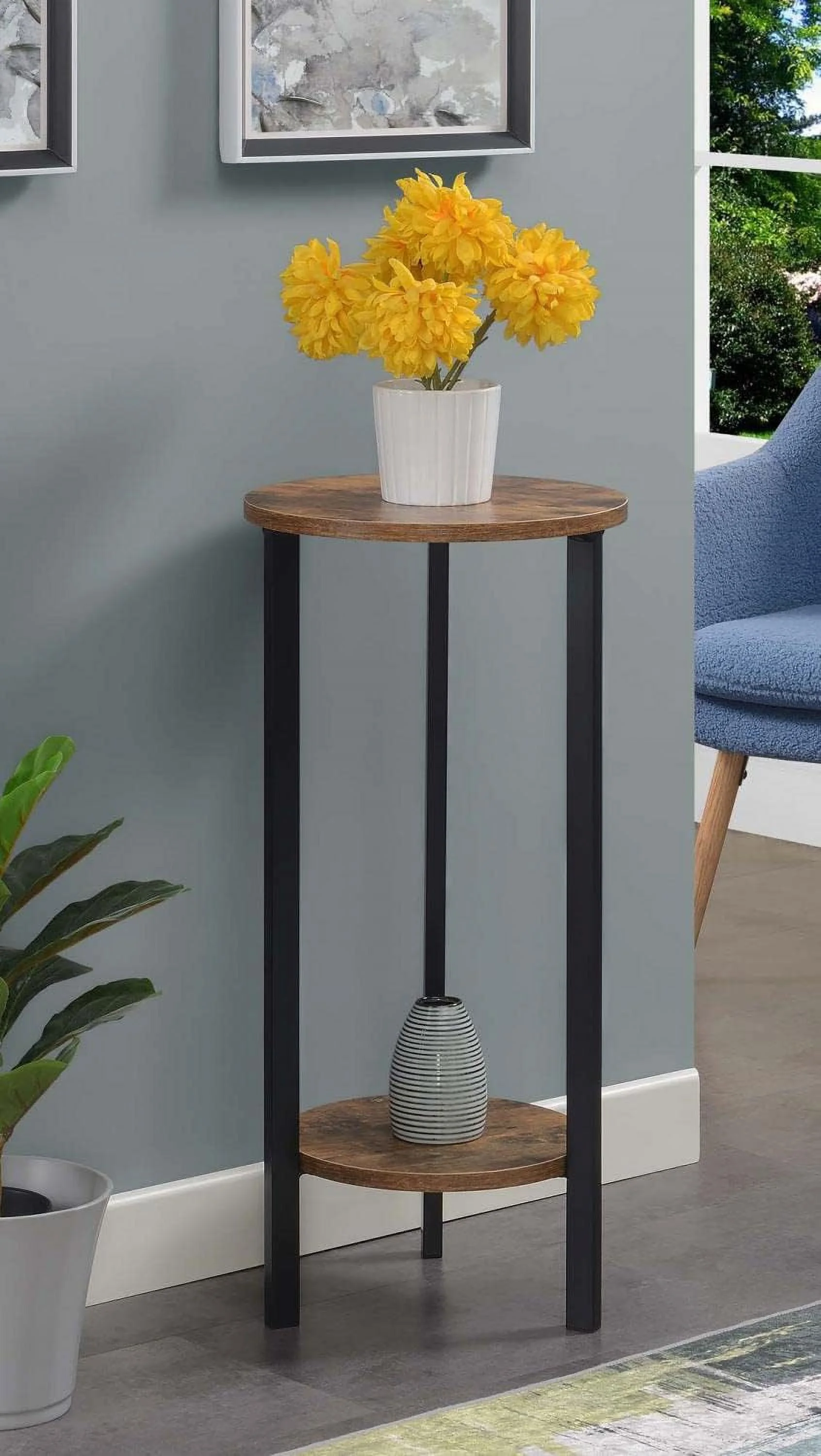 Graystone 31 Inch 2 Tier Plant Stand, Barnwood/Black