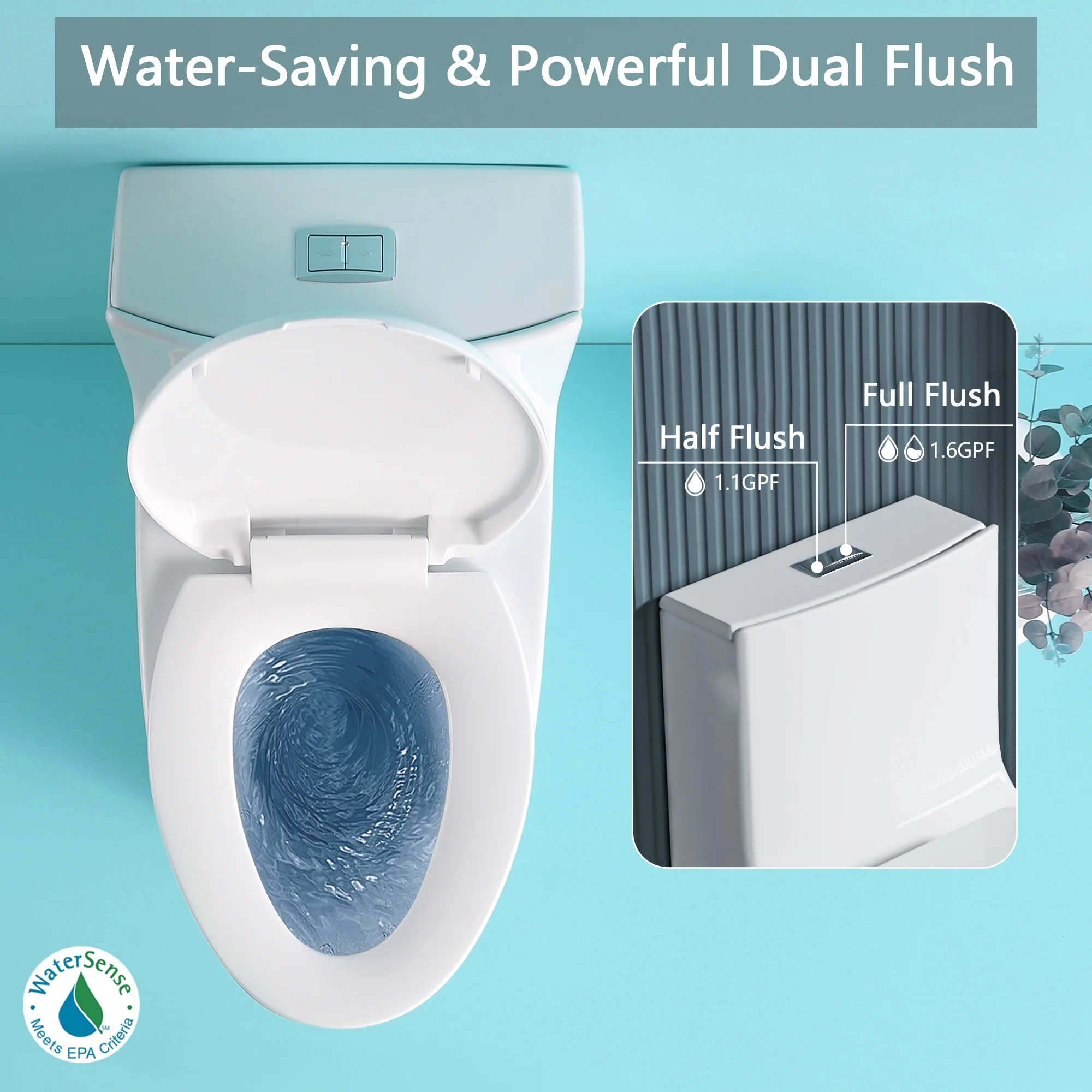 Ufurpie One Piece Toilet Dual Flush Elongated Standard Modern Toilet 1.1/1.6 GPF Soft Close Seat Save Water Powerful & Quiet,Gloss White