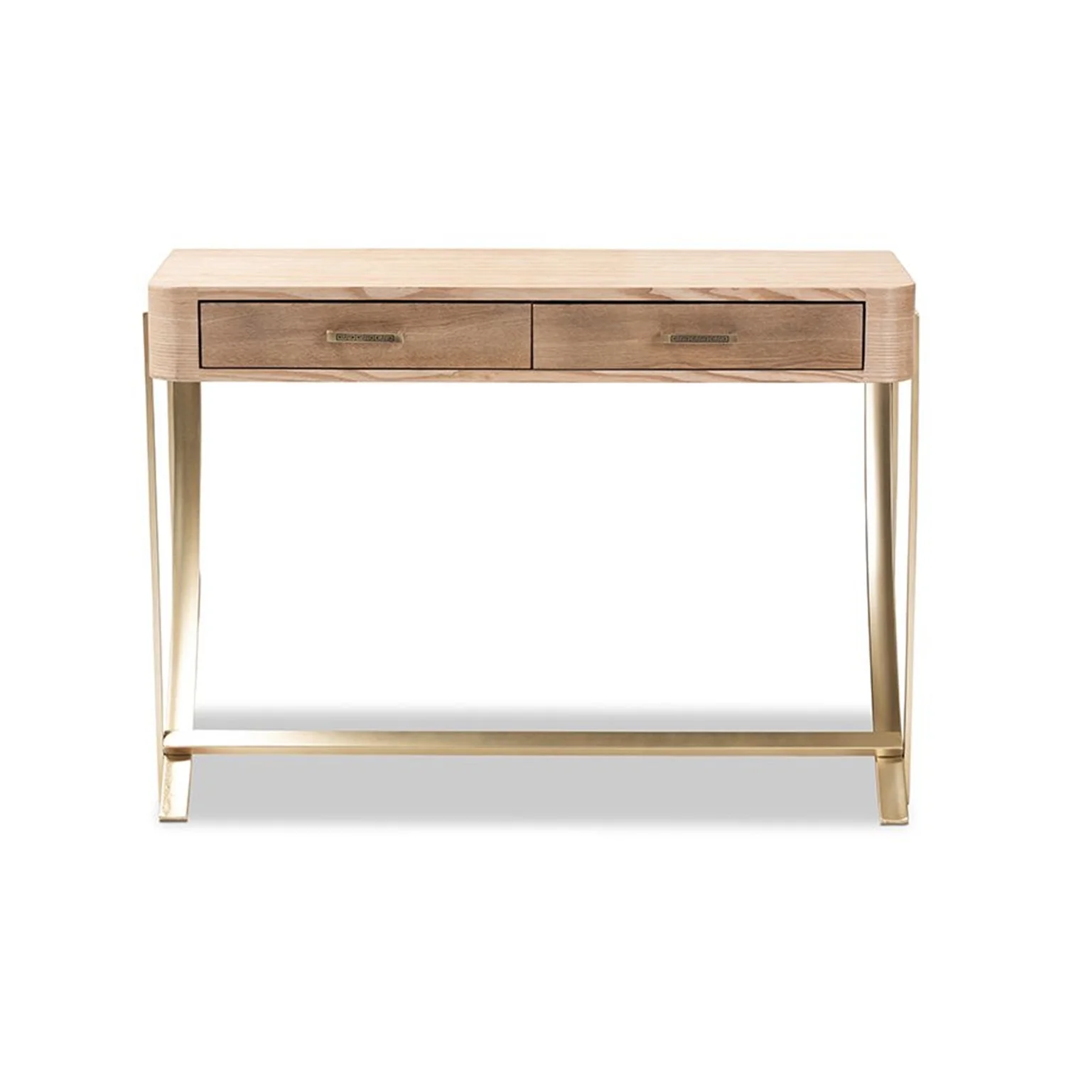 HomeStock's southwestern Sanctuary Modern And Contemporary Natural Brown Finished Wood And Gold Finished 2-Drawer Console Table