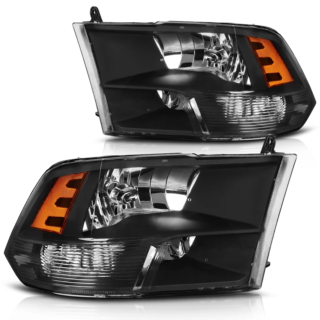 LEDKINGDOMUS Quad Style Headlights Assembly for 2009-2018 Dodge Ram 1500 2500 3500 Black