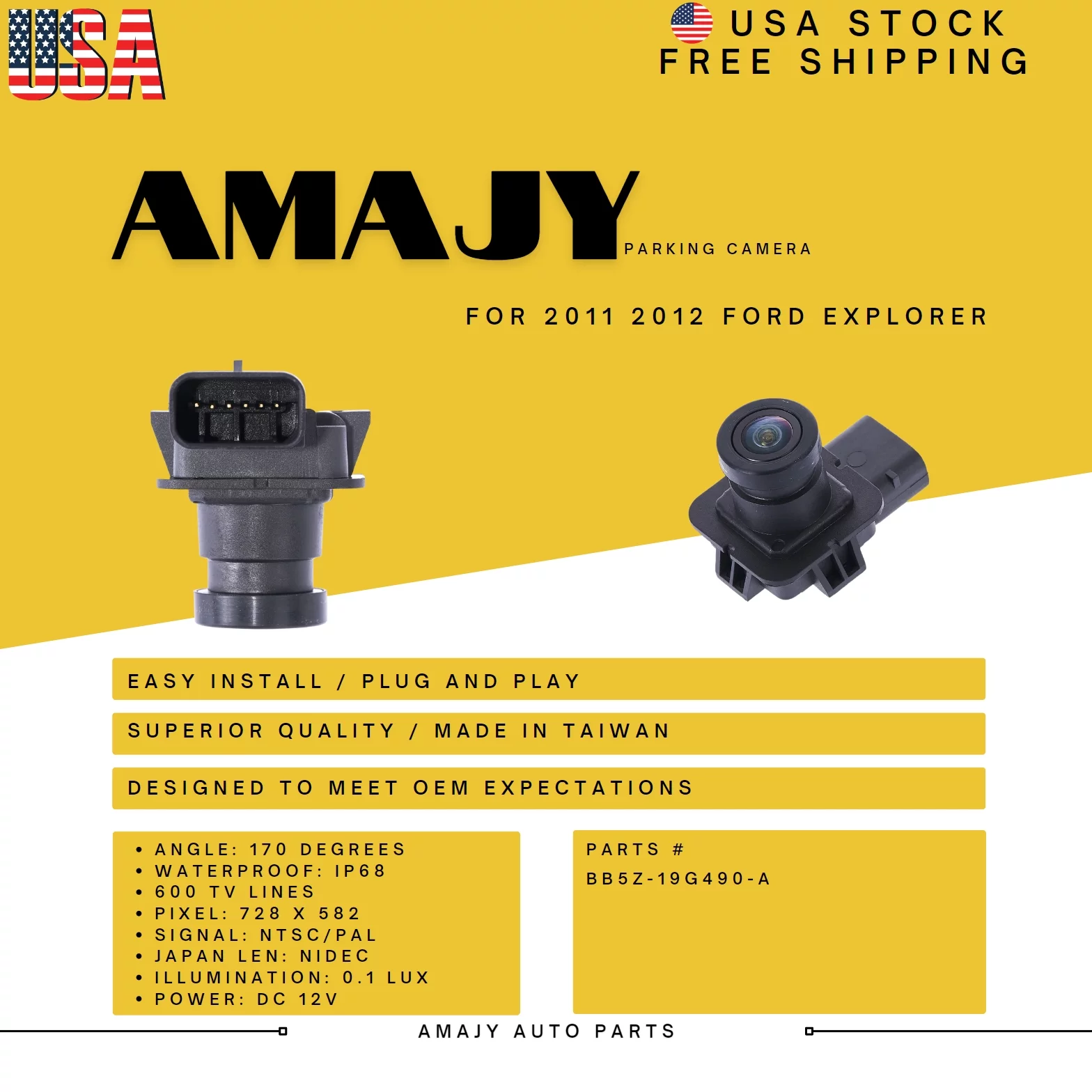 Backup Camera Replaces for 11-12 Ford Explorer BB5Z-19G490-A