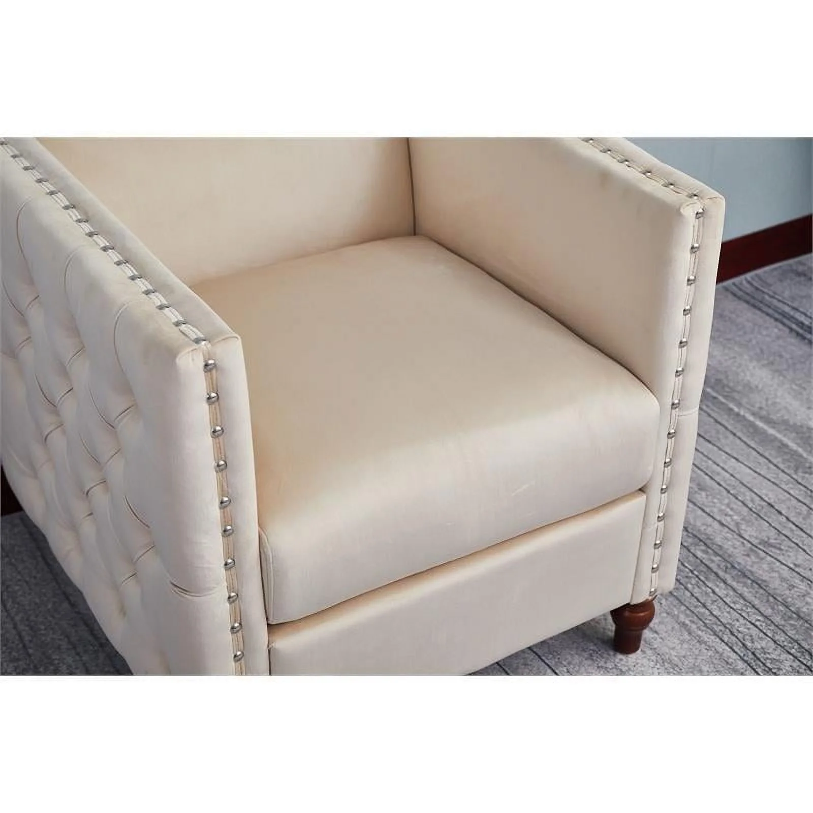 Home Square 3-Piece Set with Velvet Livingroom Sofa and 2 Chairs in Beige