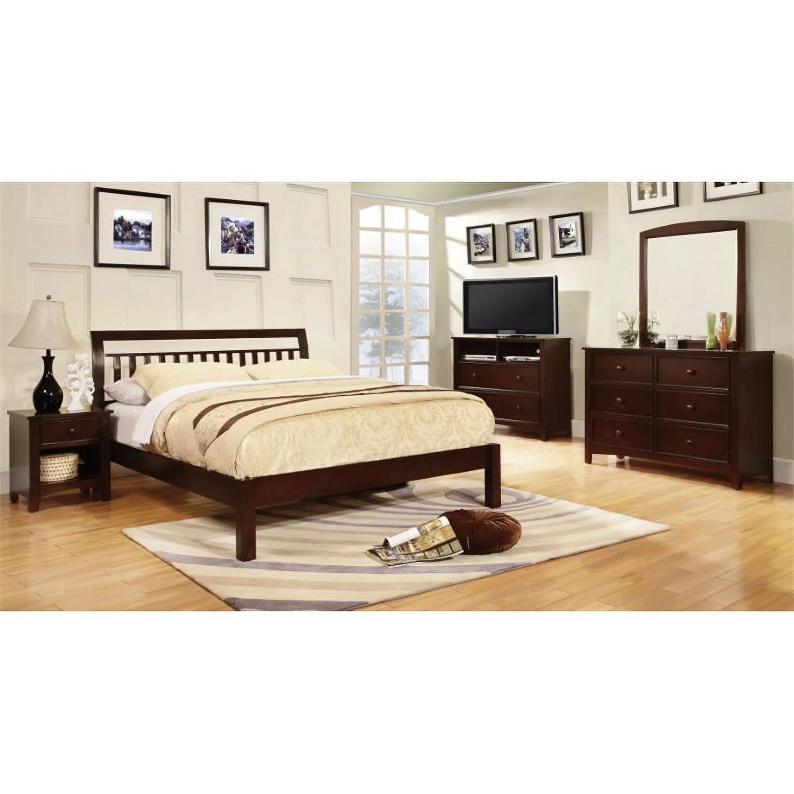 Furniture of America Elena Wood Queen Platform Bed in Dark Walnut