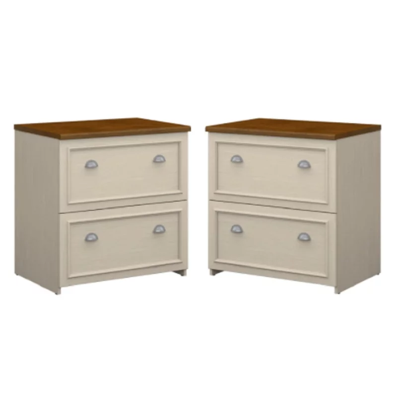 Home Square 2 Piece Wood Filing Cabinet Set with 2 Drawer in Antique White