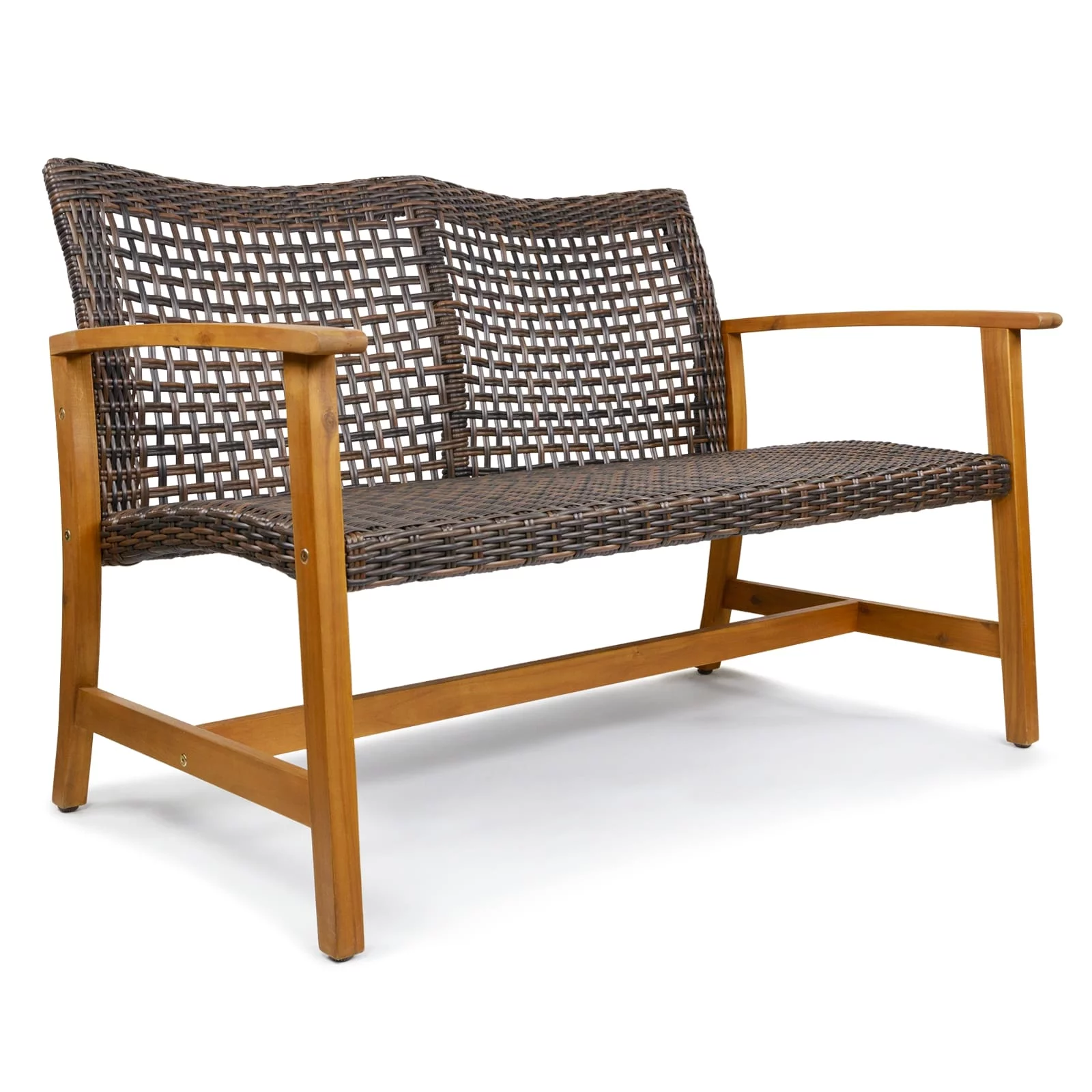 Idzo Embrite Patio Outdoor Wicker Loveseat for 2, Wood Frame, Natural