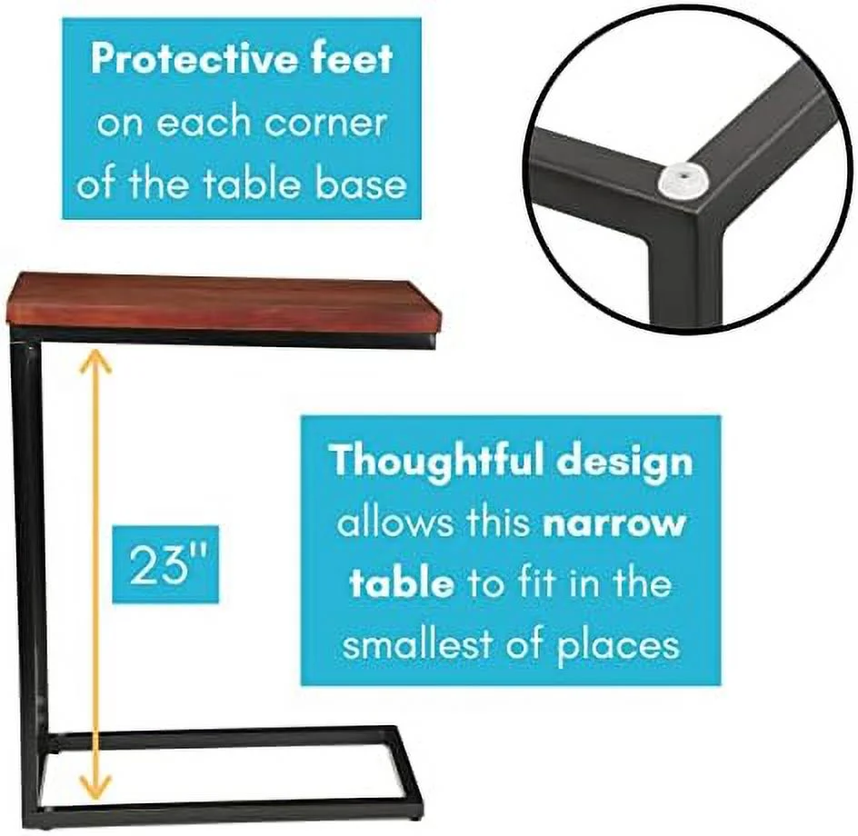 Espresso Wood TV Tray C Shaped Side Table - 26