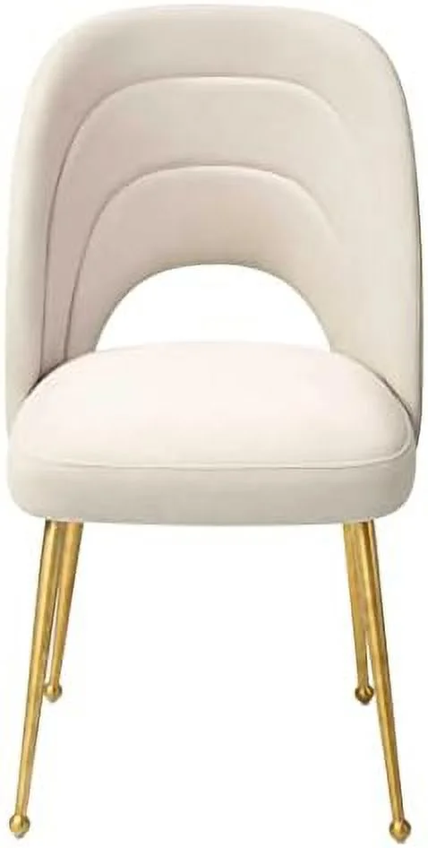 TJUNBOLIFE Sia Dining Chair Modern Beige Side Chair Easy Clean Velvet Upholstered Dining Chair with Brushed Gold Leg
