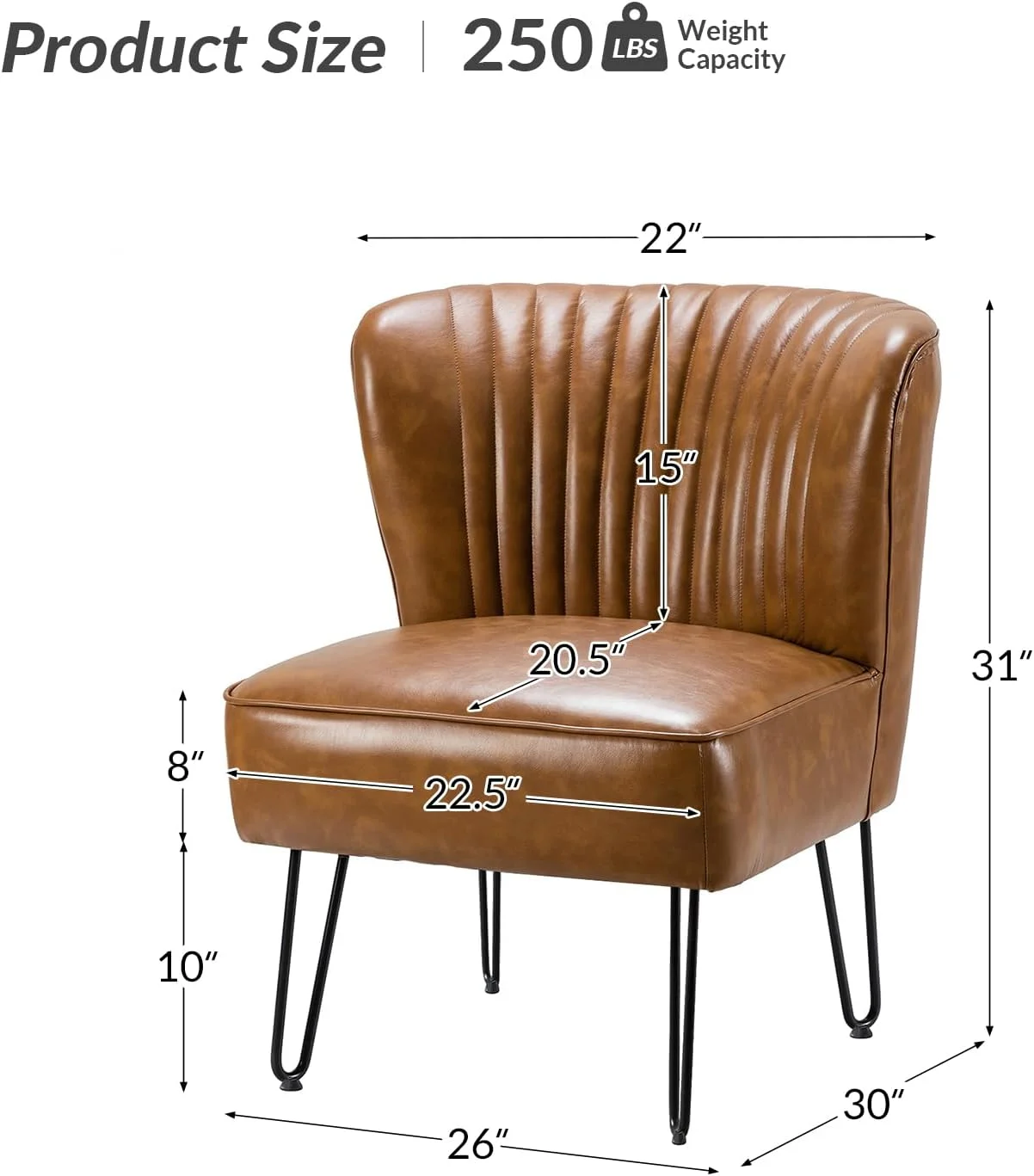 Faux Leather Accent Chairs Set Of 2 With Metal Base, Century Modern Living Room Chairs, Comfy Upholstered Armless Side Chairs For Bedroom, Camel