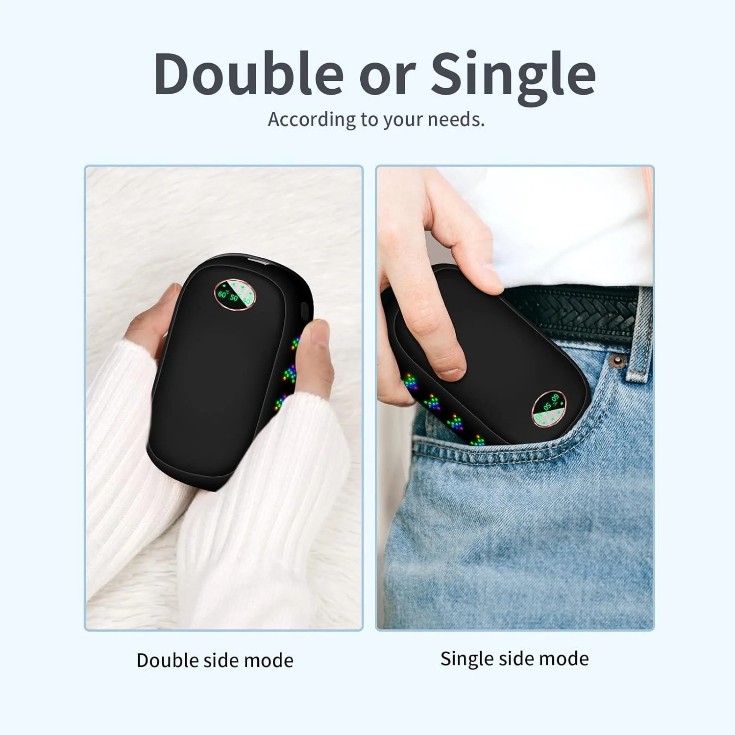 Electric Hand Warmers Pack of 2 x 5000 mAh Rechargeable Pocket Warmers 10000 mAh Power Bank Women and Men