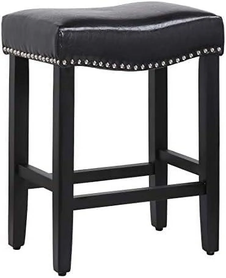 NLTBONNIE WO Home   Stool 29" in Backless Saddle Seat Sitting Counter Stool w Black Wood Legs (Gray)