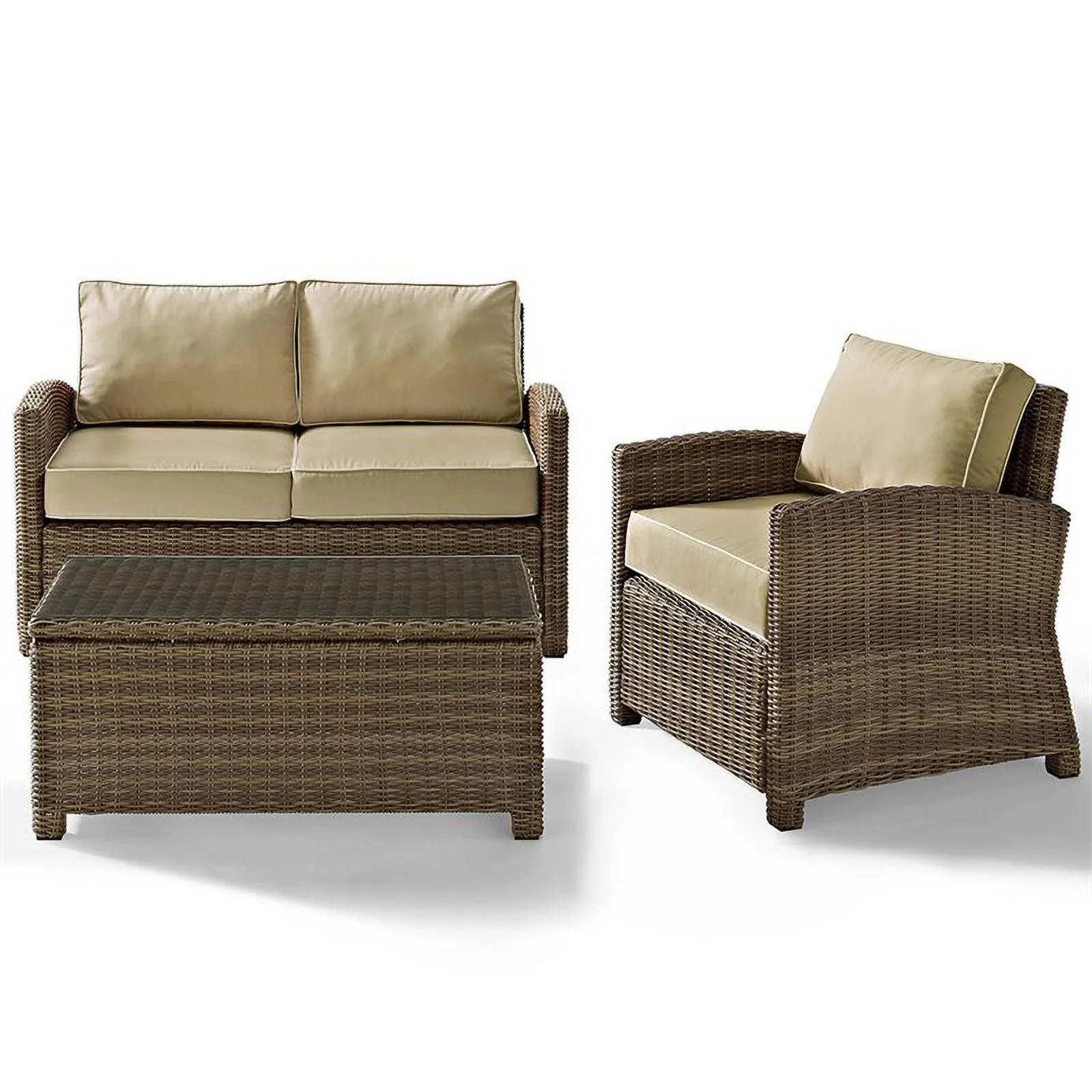 Afuera Living 3 Piece Wicker Patio Sofa Set in Brown and Sand