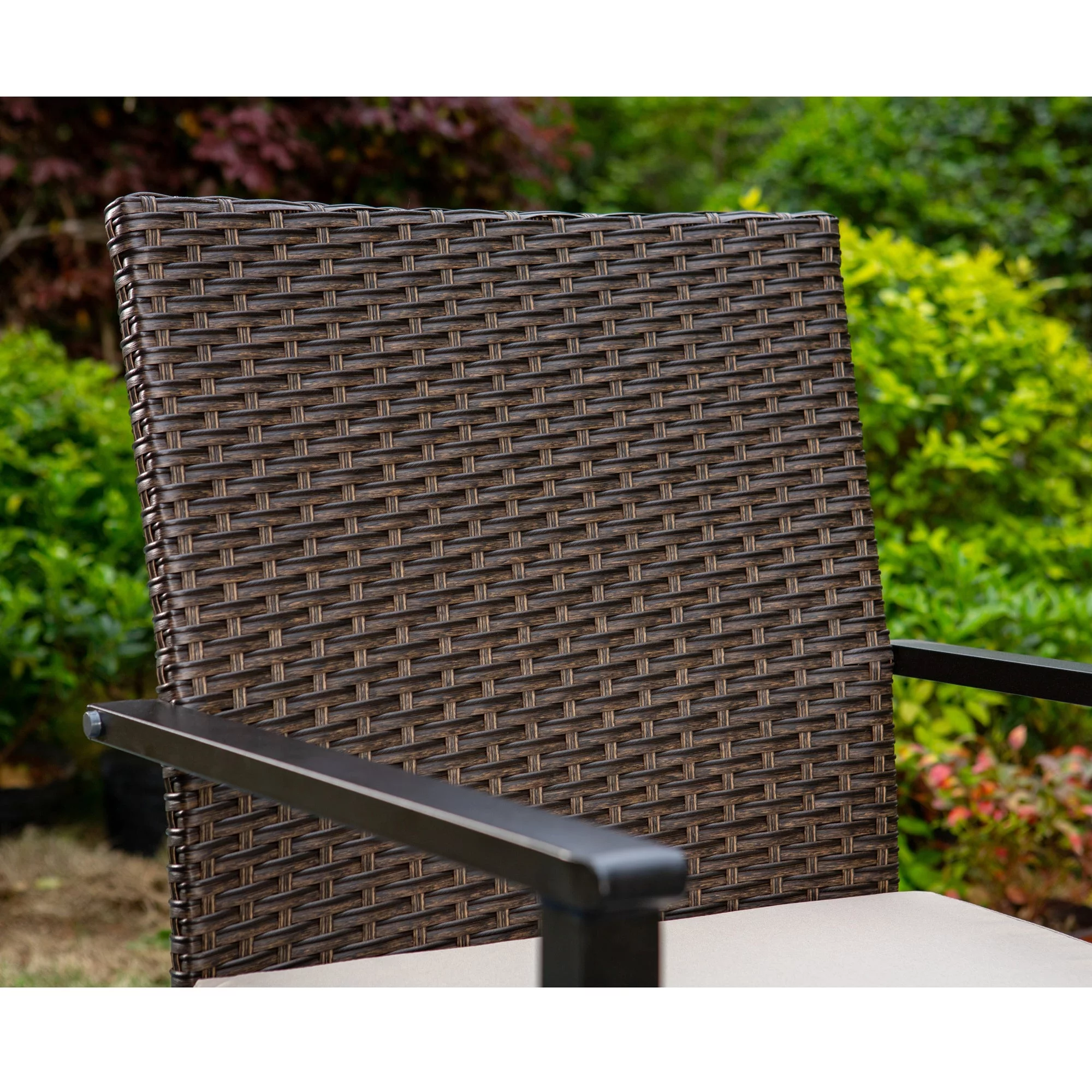 MF Studio 6-Piece Patio Dining Set with Acacia Wood Table&Bench, 4 Cushioned Wicker Chairs, Black&Brown