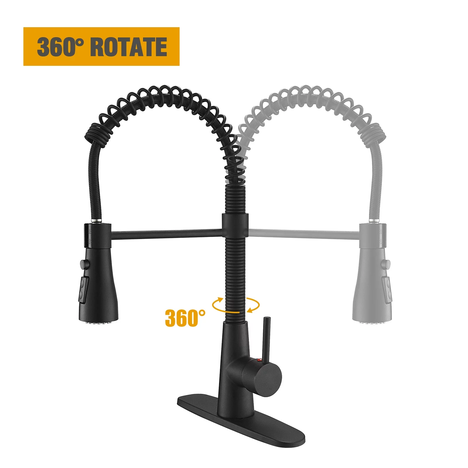 BESy Kitchen Faucet with Pull Down Sprayer, High-Arc Single Handle Single Lever Spring Rv Kitchen Sink Faucet with Pull Out Sprayer, 3 Function Laundry Faucet with Cover Plate, Matte Black