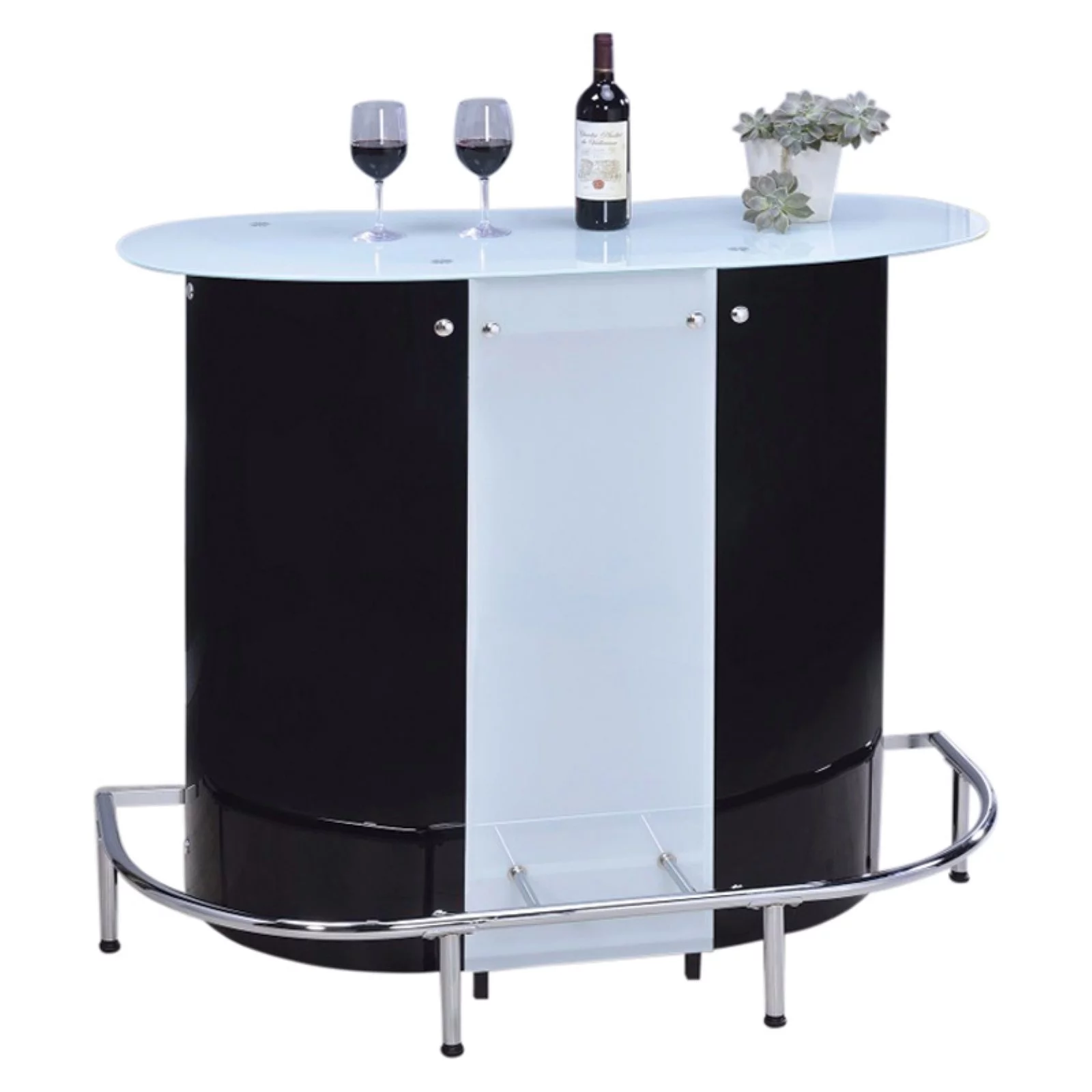 Benzara Contemporary Home Bar with Frosted Glass Top - White/Black