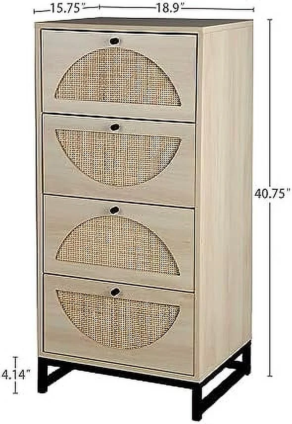 HOOMHIBIU 4 Drawer Dresser  Natural Rattan Drawer Chest  Tall  Dresser Cabinet Organizer Unit with Metal Legs for Bedroom  Living Room  Closet (Natural)