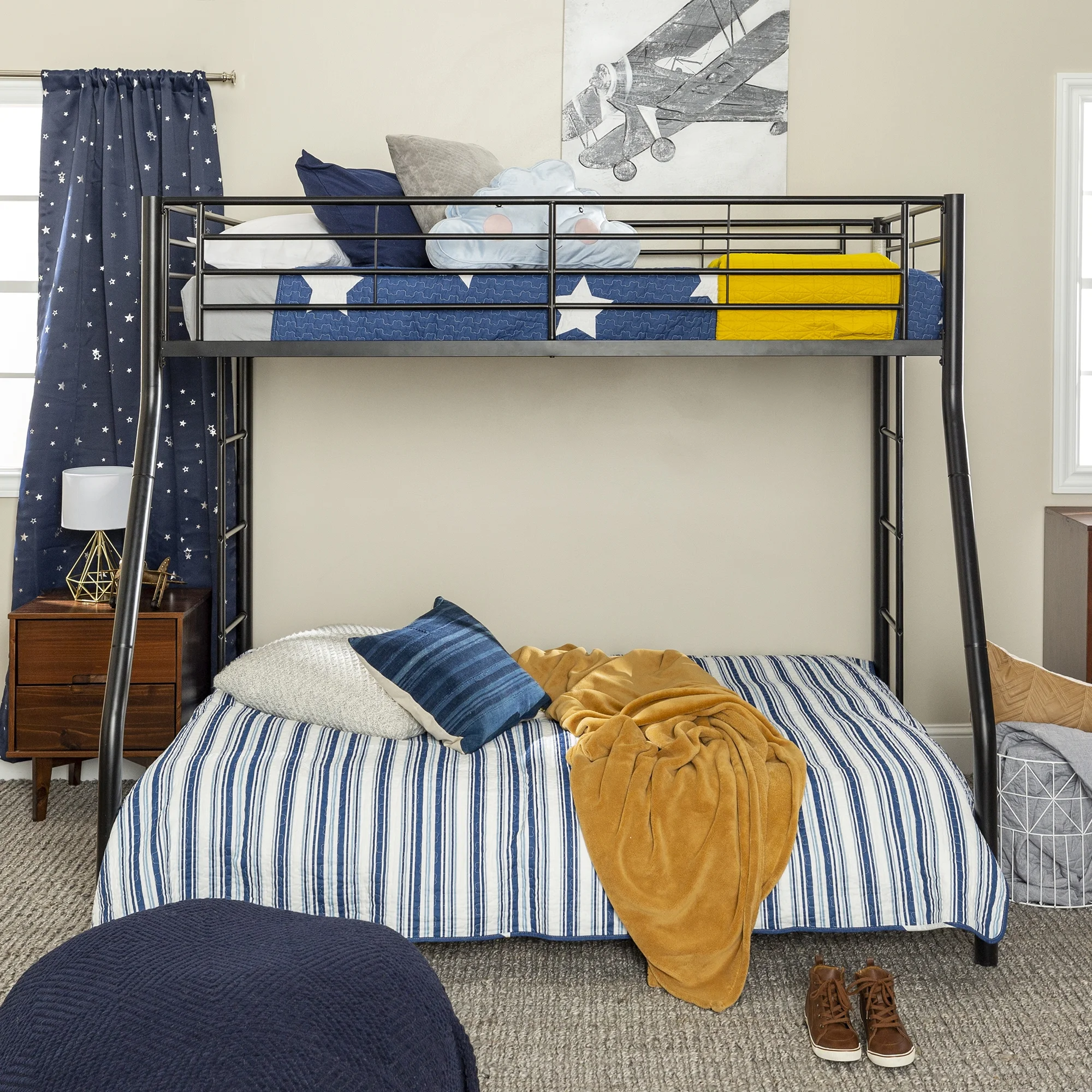 Walker Edison Premium Twin Over Full Metal Bunk Bed, Black