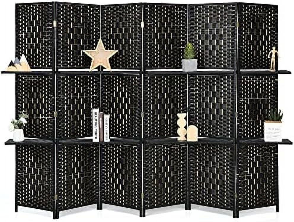 HOOMHIBIU 6Ft 6 Panel Room Divider with Shelves  Freestanding -Woven Rattan Folding Privacy Screens for Room Separation  Wooden Partition Room Divider Wall for Home Office Studio Separato