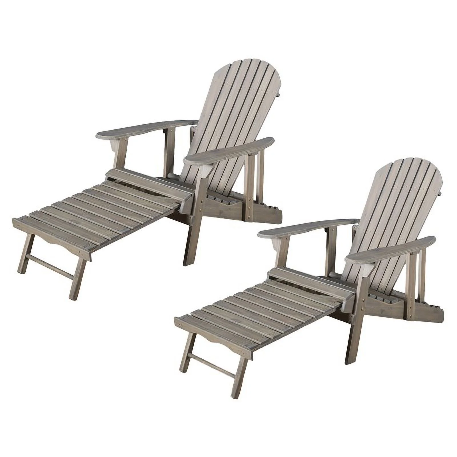 Noble House Hayle Reclining Wood Adirondack Chair w/Footrest (Set of 2) Grey