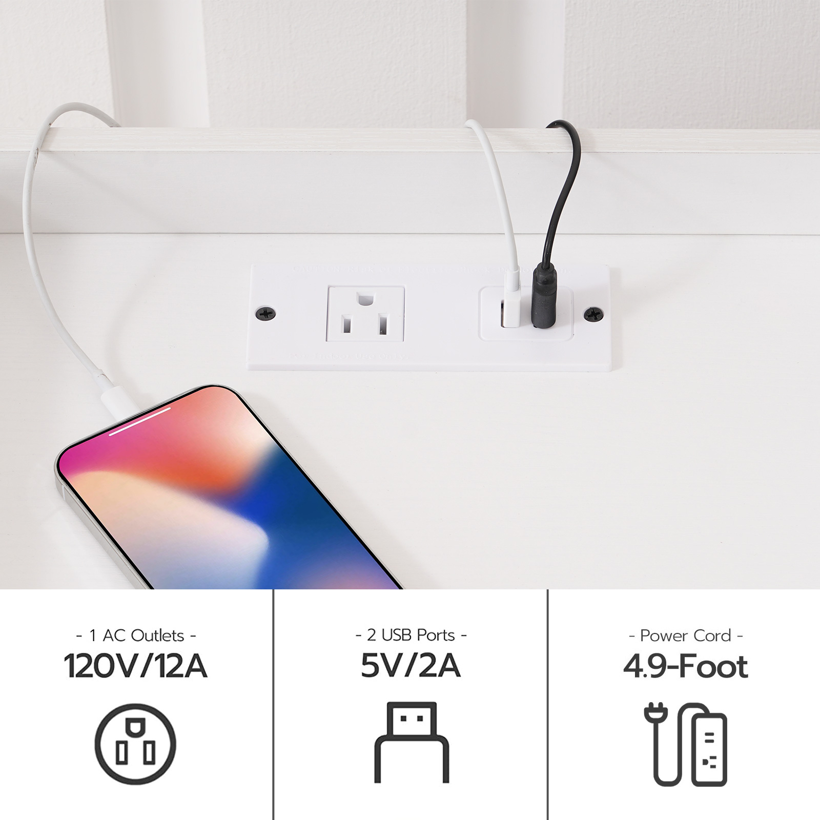 HOOBRO Nightstand with Charging Station End Table with LED Light Strip Side Table with 2 Drawers Bedroom Cloakroom White WT28UDBZ01